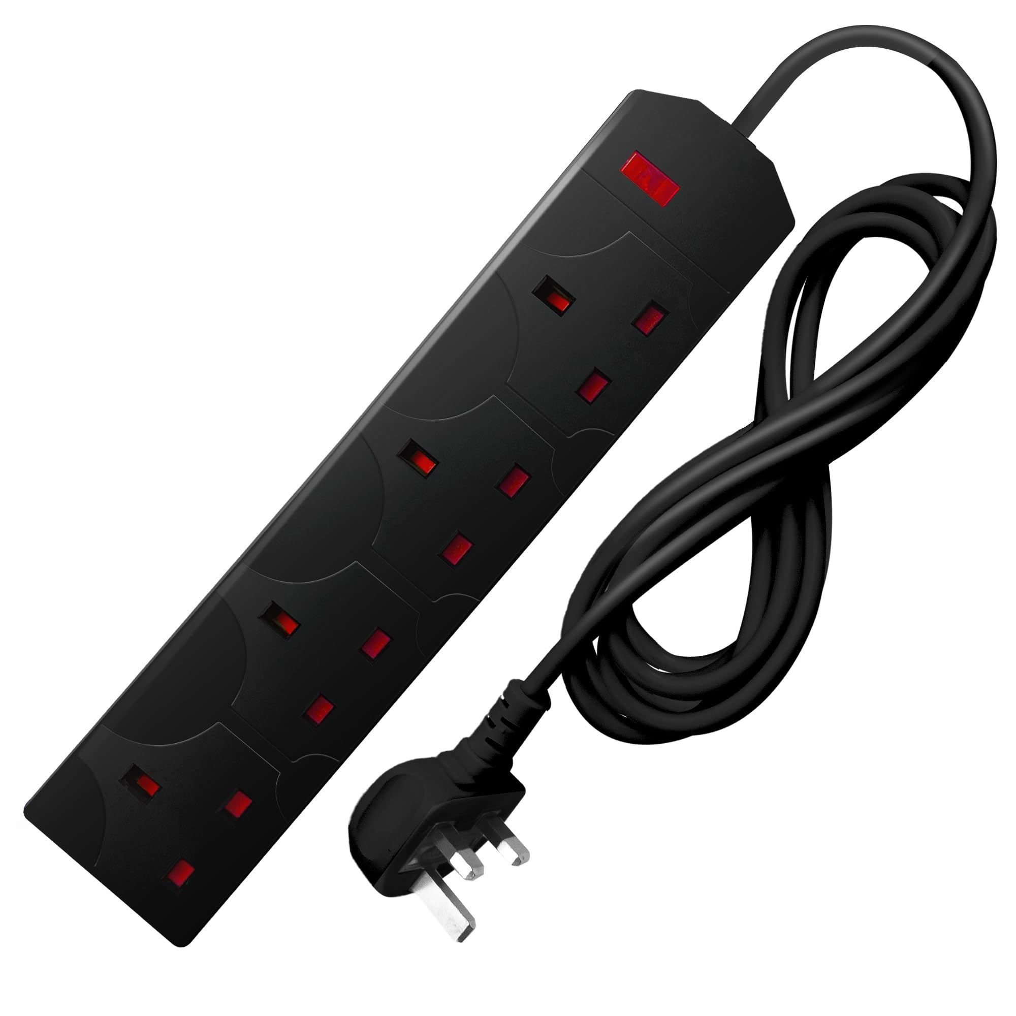 Desiretech 4 Gang Wall Mountable Extension Lead - 2 Metre - Black