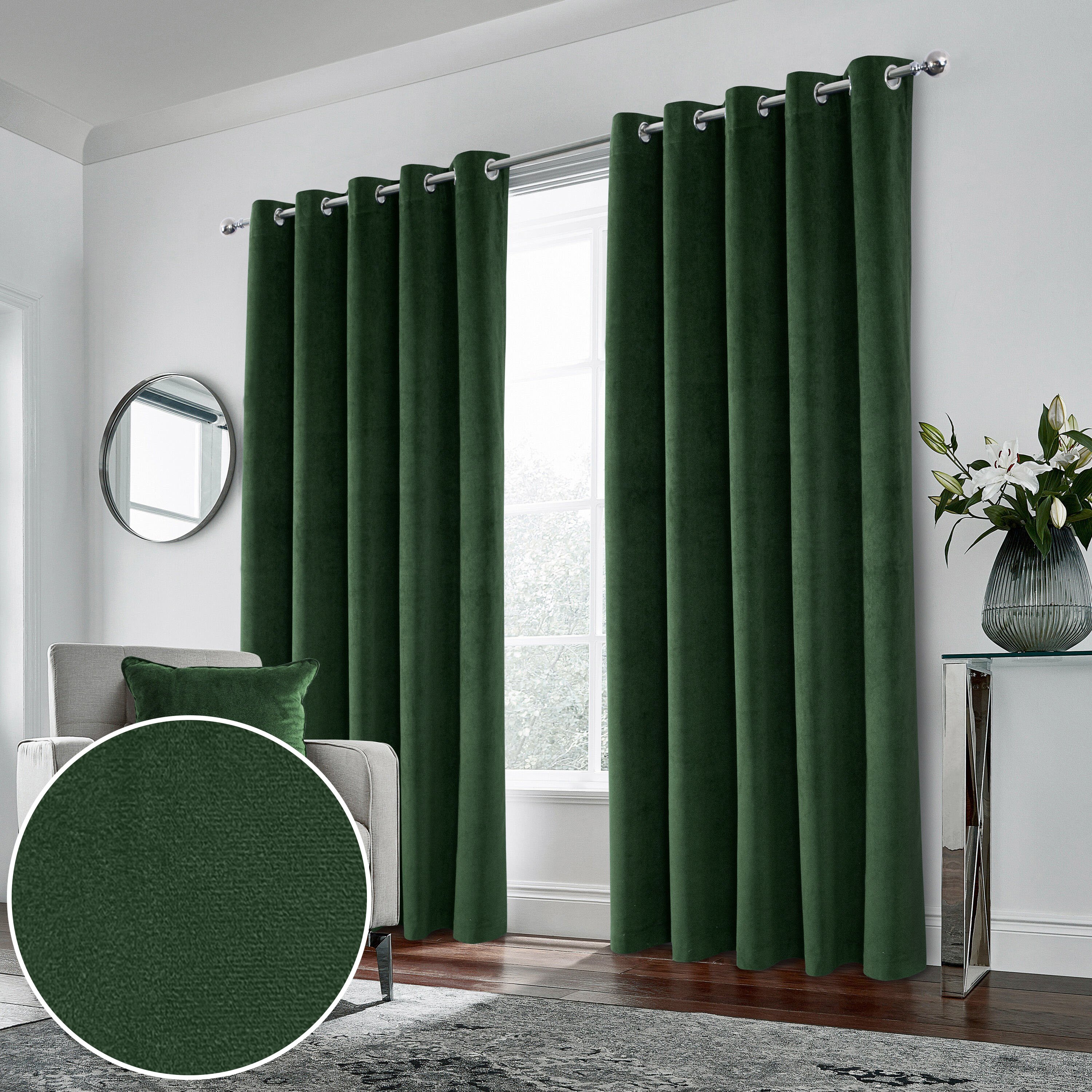 Enhanced Living Hampton Eyelet Blackout Thermal Curtains - 168 x 229cm - Green