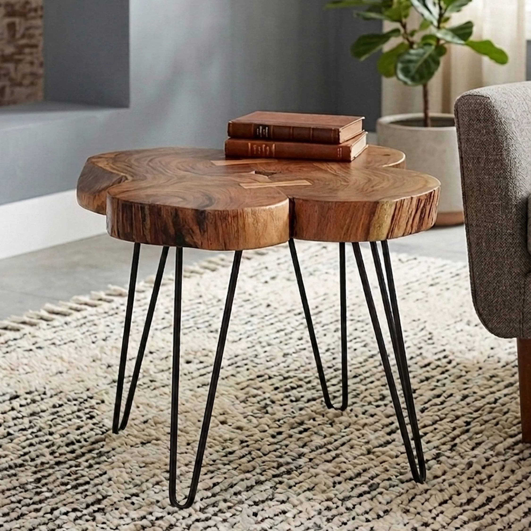 Orsina Acacia Wood Live Edge Side Table – Black and Brown