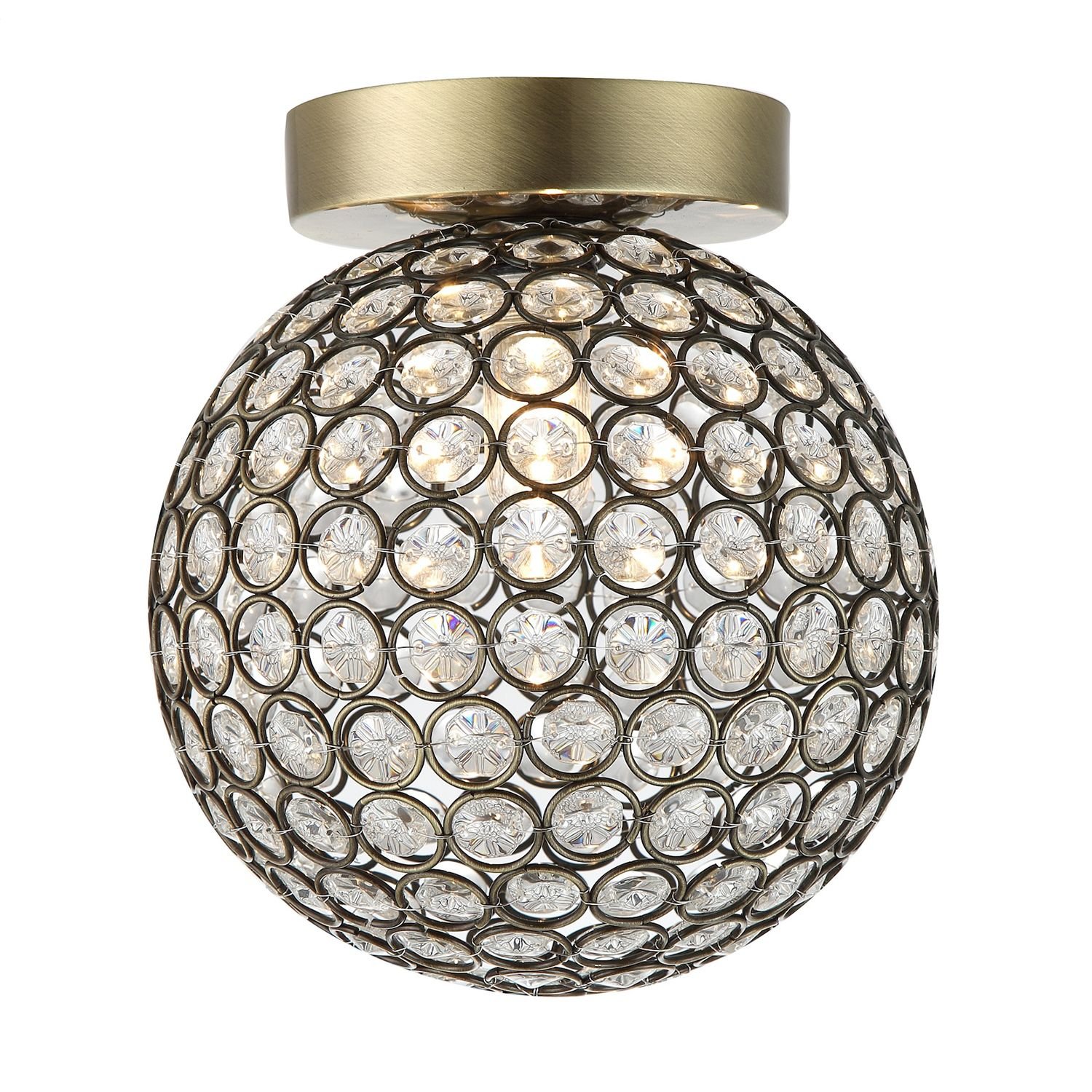 Happy Homewares Antique Brass and Clear Beaded Bathroom Ceiling Light - 18cm