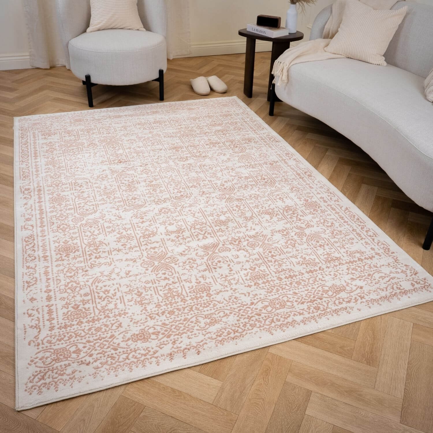 The Rugs Cream Rose Montana Vintage Rug - 80 x 150cm
