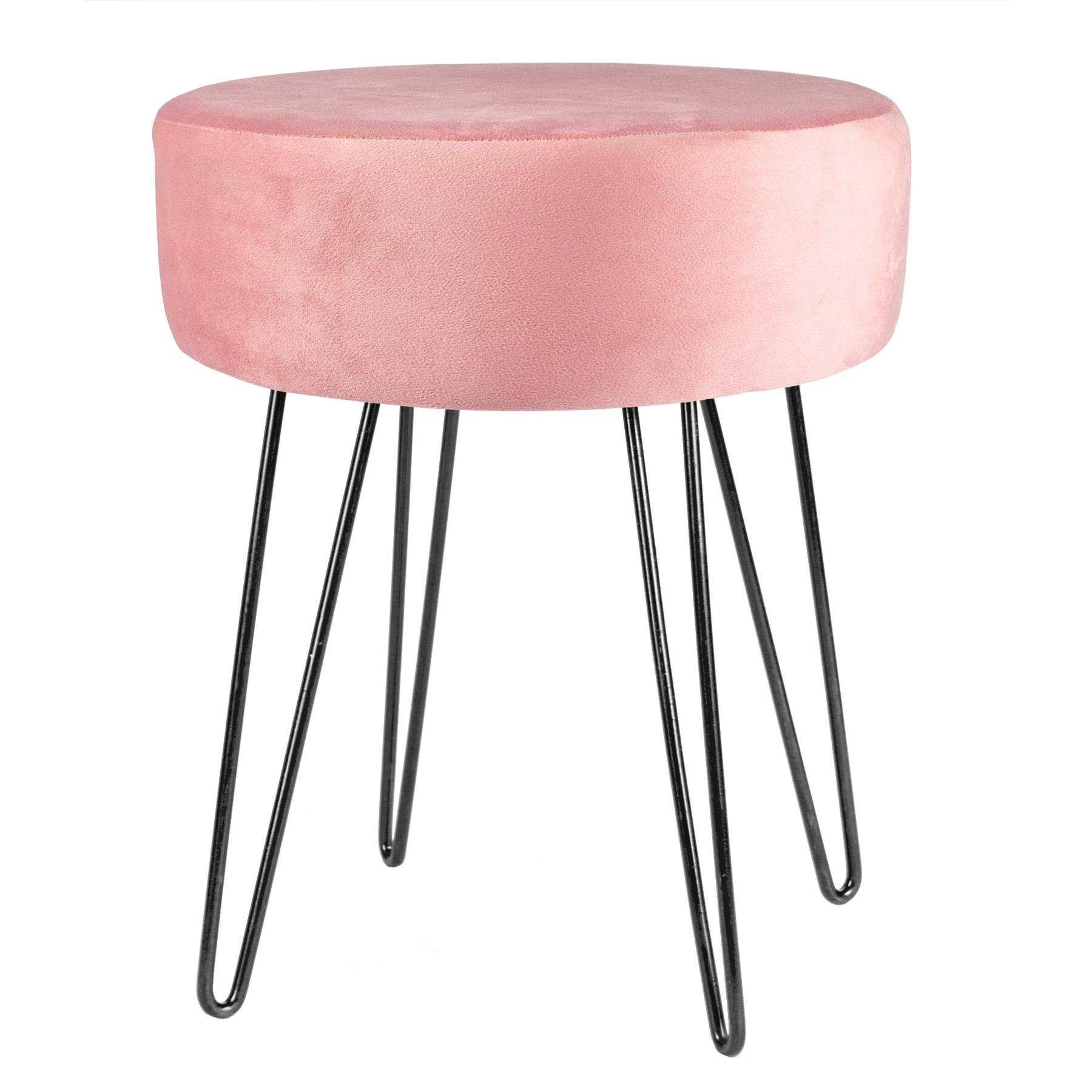Harbour Housewares Round Velvet Footstool with Black Legs - Pink