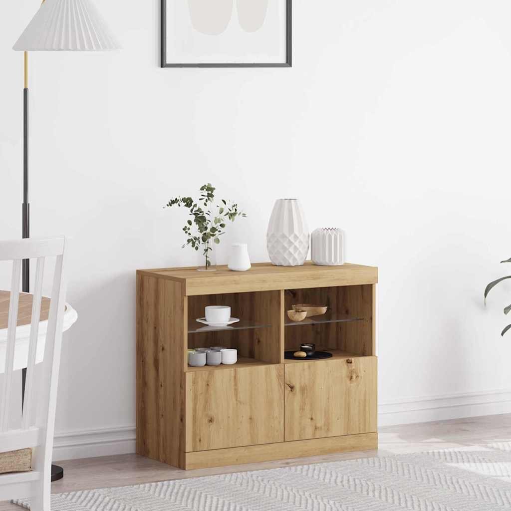 Walplus LED Engineered Wood Sideboard - Brown - 81 x 37 x 66.5 cm
