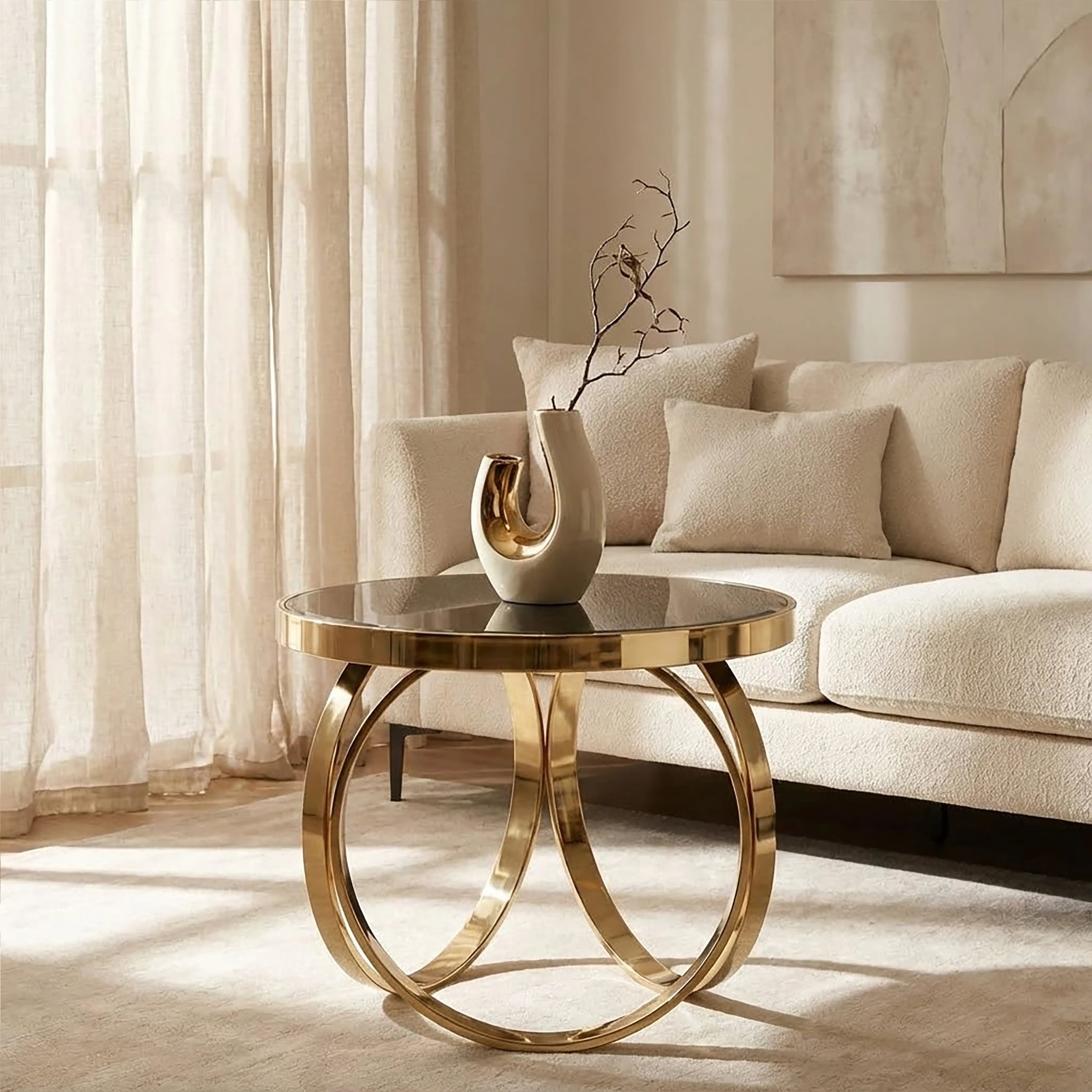 Orsina Ragusa Round Glass Coffee Table - Black And Gold
