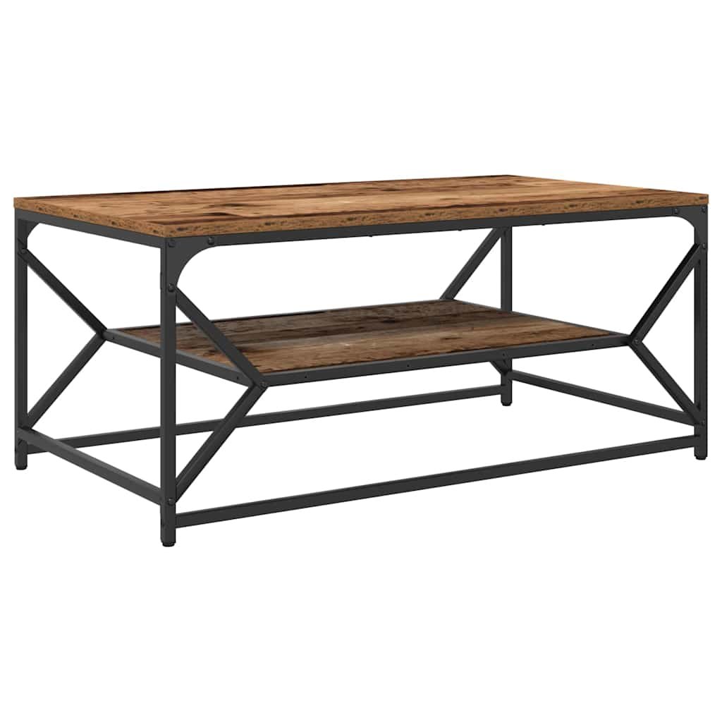 Walplus Engineered Wood and Steel Coffee Table - Dark Wood - 90 x 50 x 40 cm