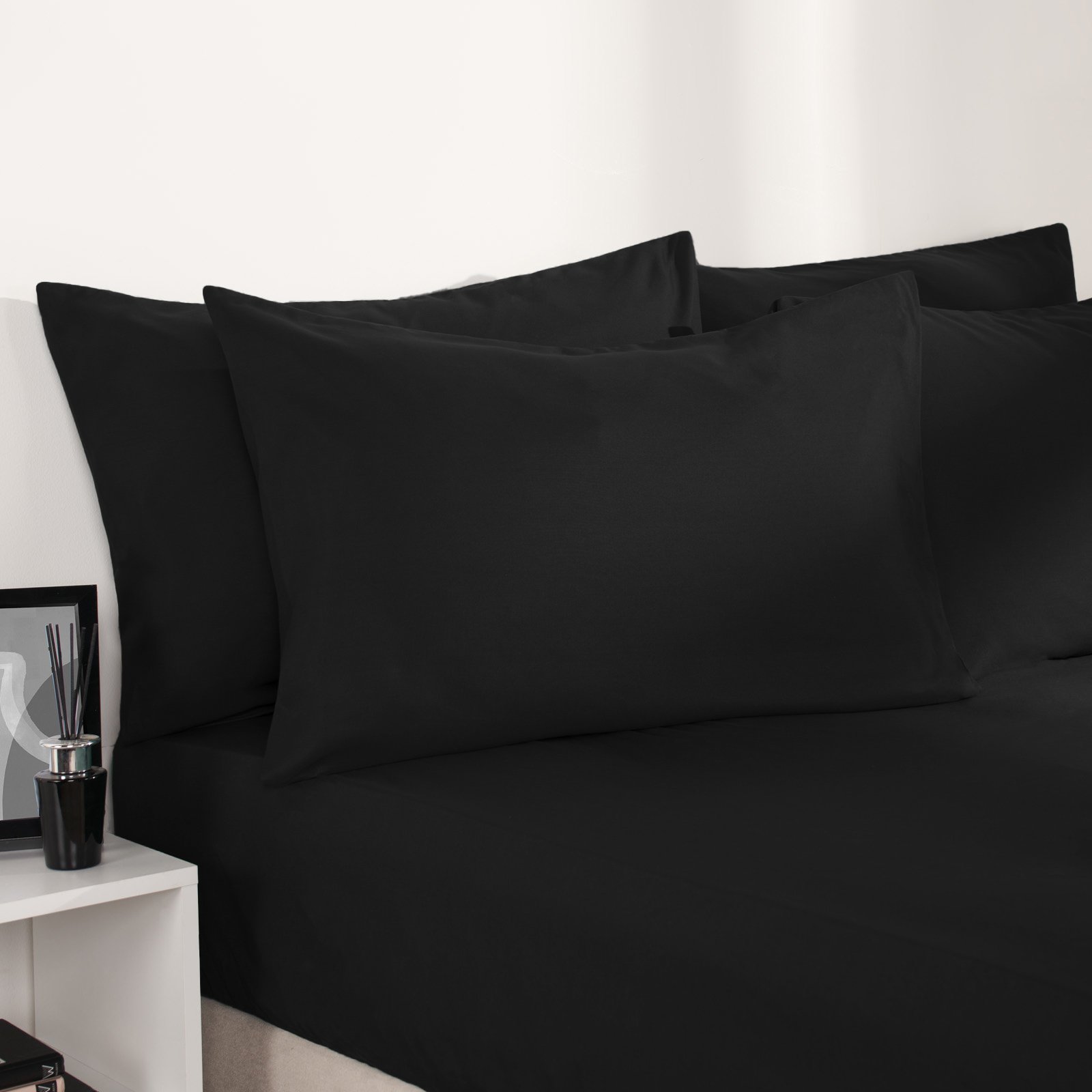 OHS Plain Dyed Microfibre Fitted Bed Sheet Black - Double