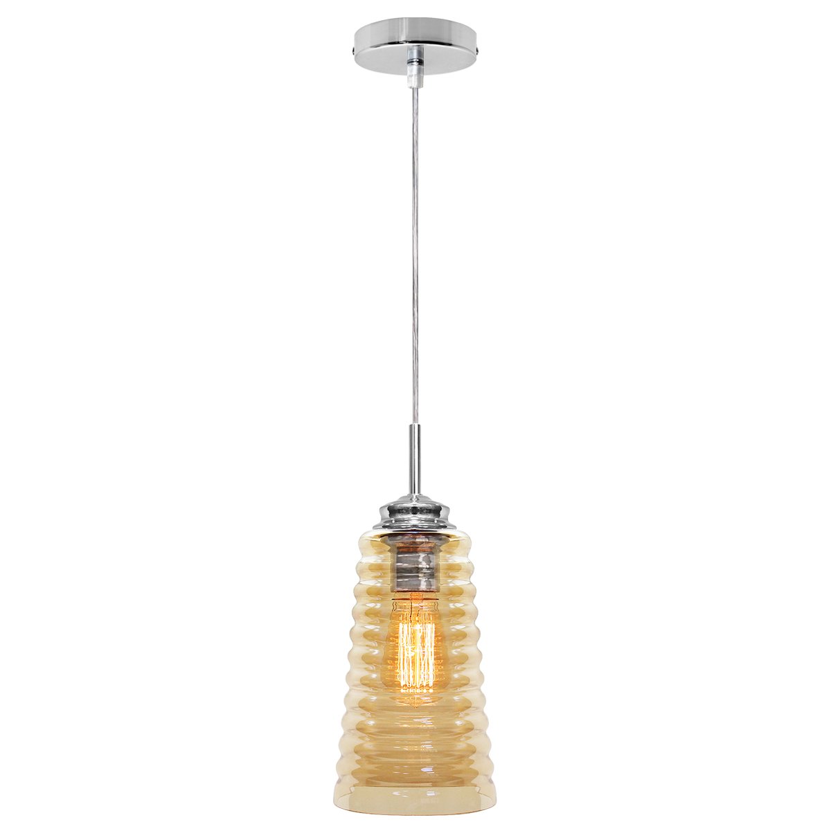 Energy Light Bulbs Spiral Cone Amber Glass Ceiling Pendant Light - Chrome