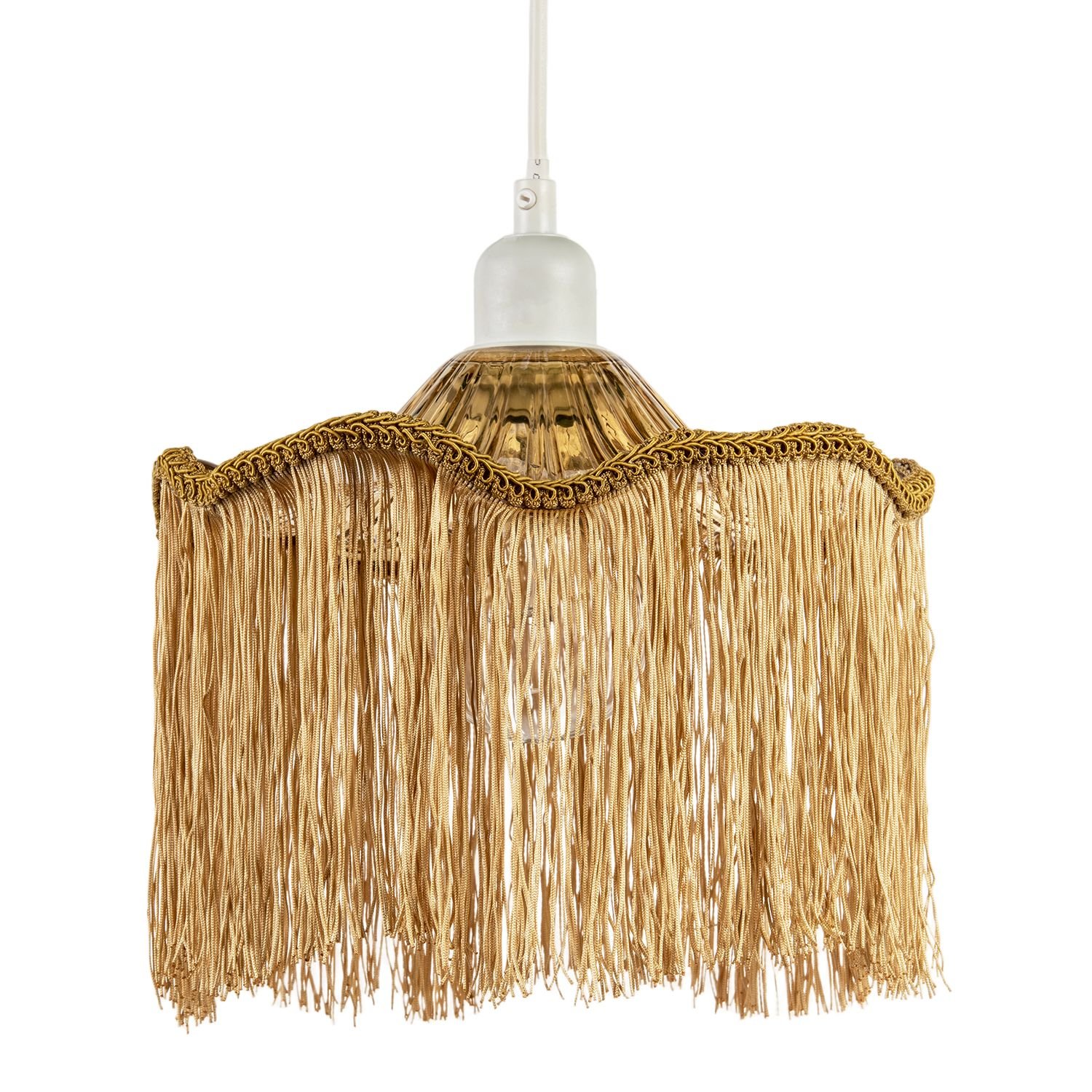 Happy Homewares Striking Gold Fringed Orange Glass Pendant Shade - 23cm