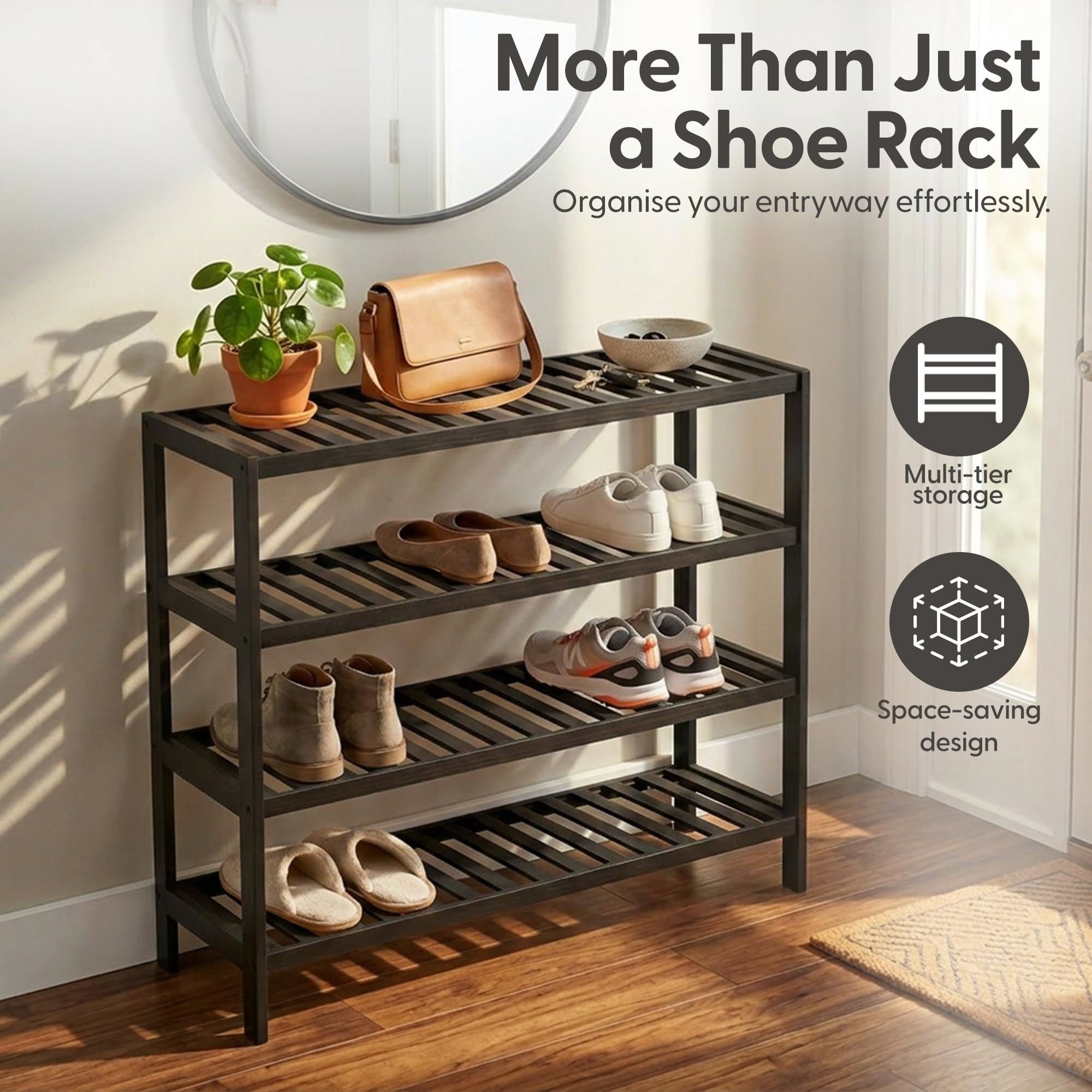 Keplin 4 Tier Bamboo Shoe Rack - Black