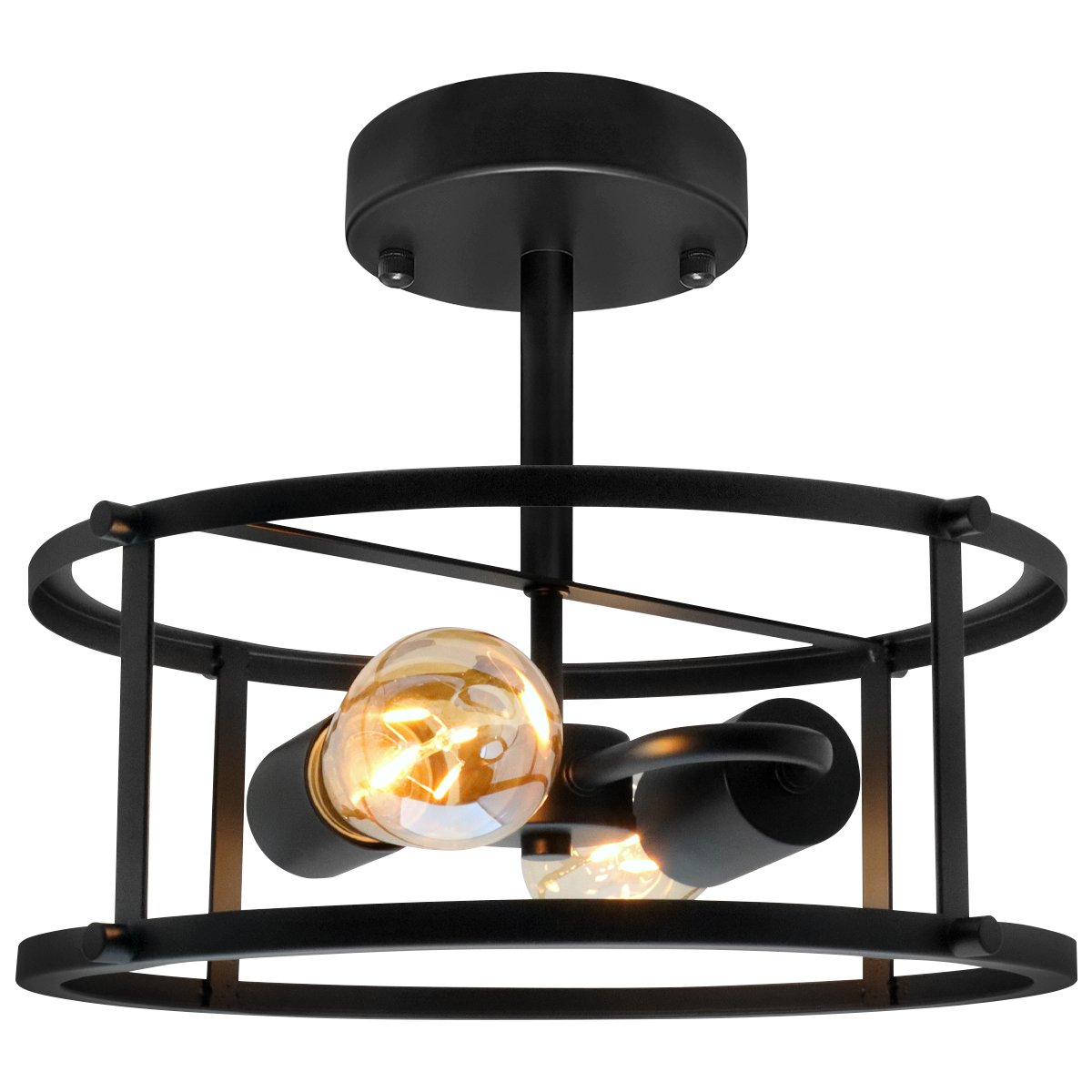 Energy Light Bulbs 2 Light Drum Frame Flush Mount Ceiling Light - Black