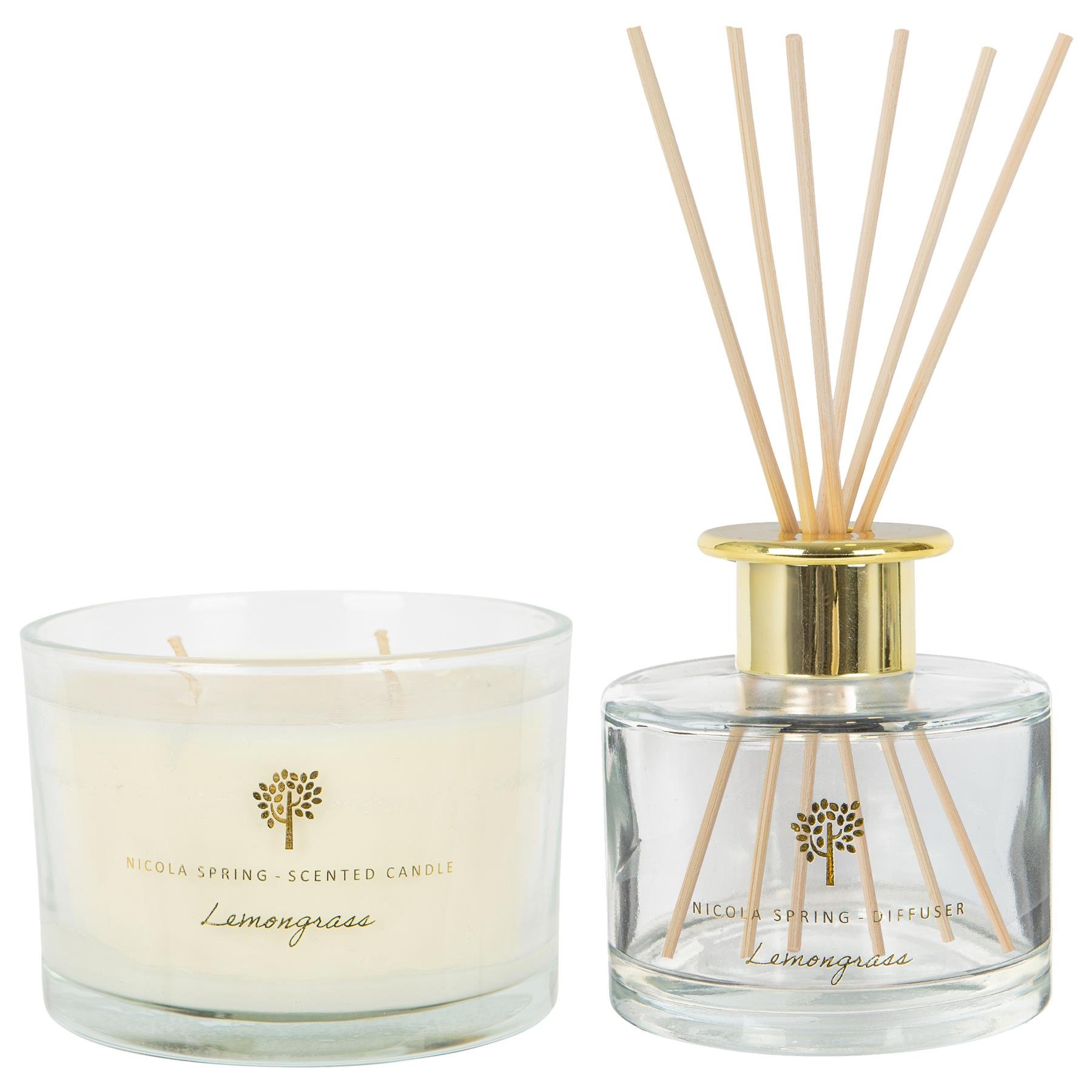 Nicola Spring 350ml Soy Wax Scented Candle & Reed Diffuser Set - Lemongrass