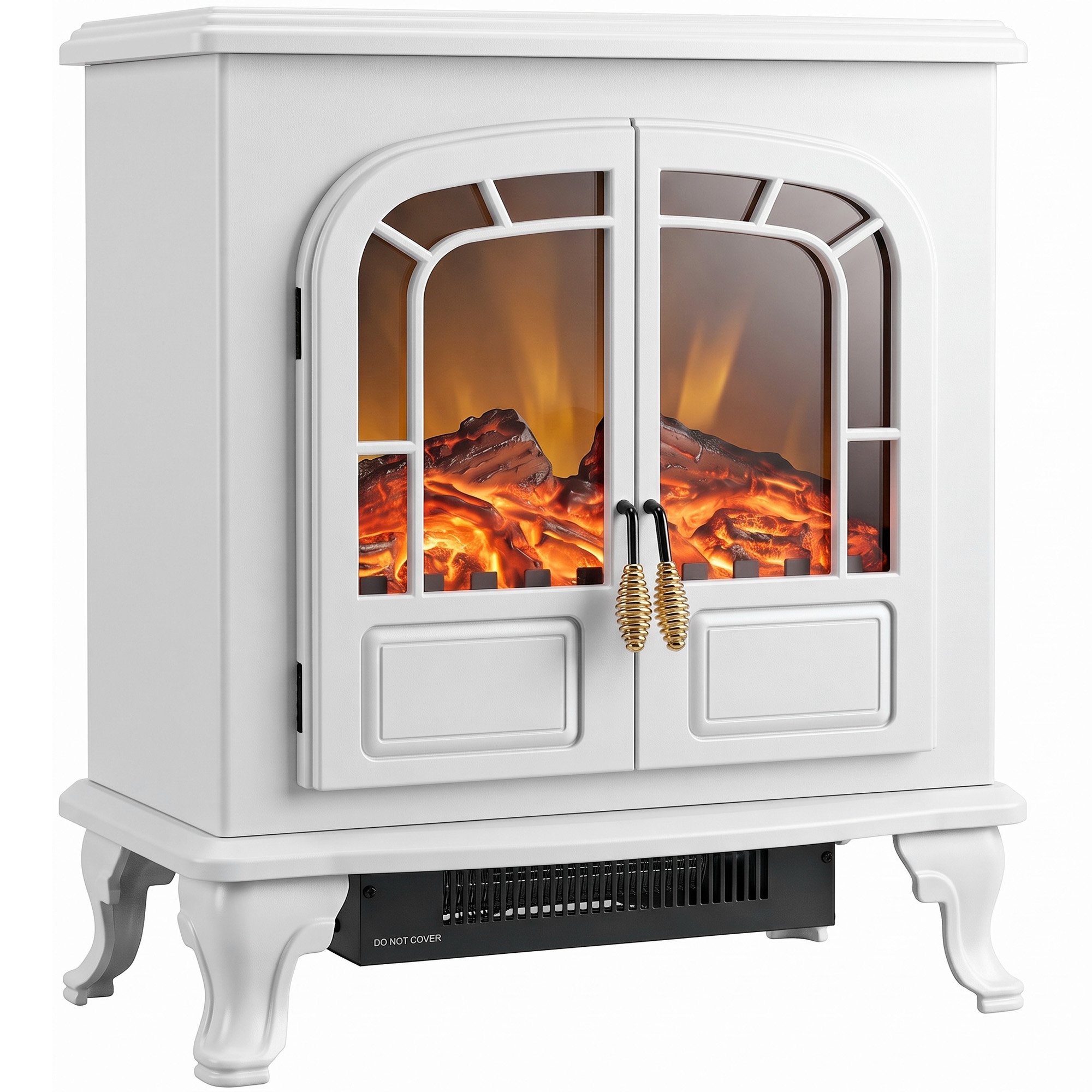 HOMCOM Electric Fireplace Stove with Double Door and LED Flame Effect - White