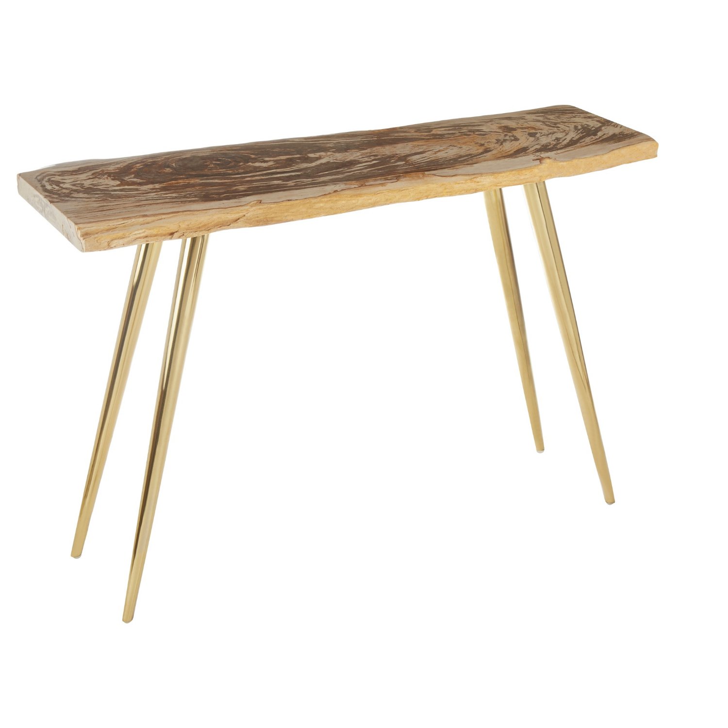 Orsina Relic Petrified Wood Console Table – Natural & Brass
