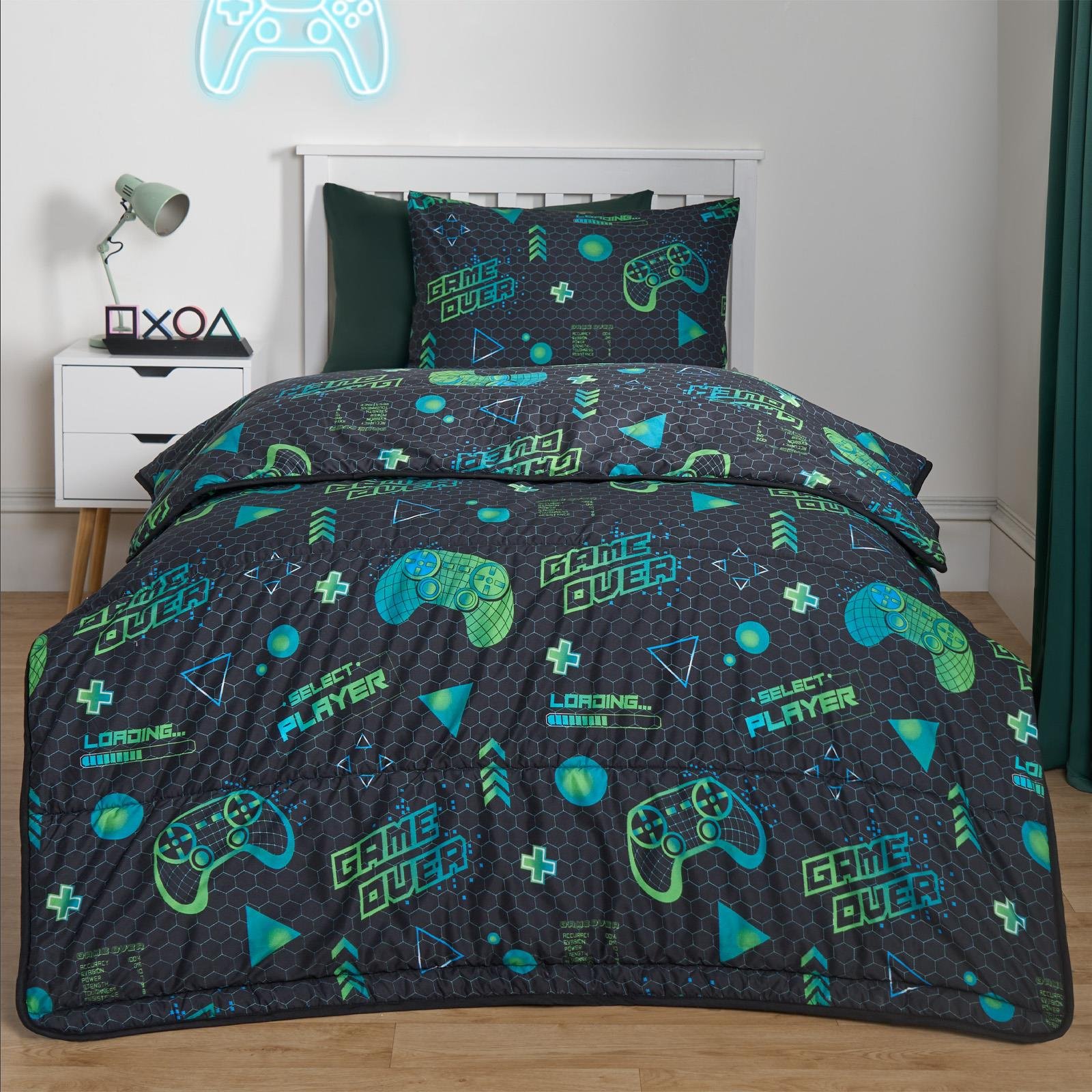OHS Gaming Print Reversible 10.5 Tog Coverless Duvet Set - Navy - Double