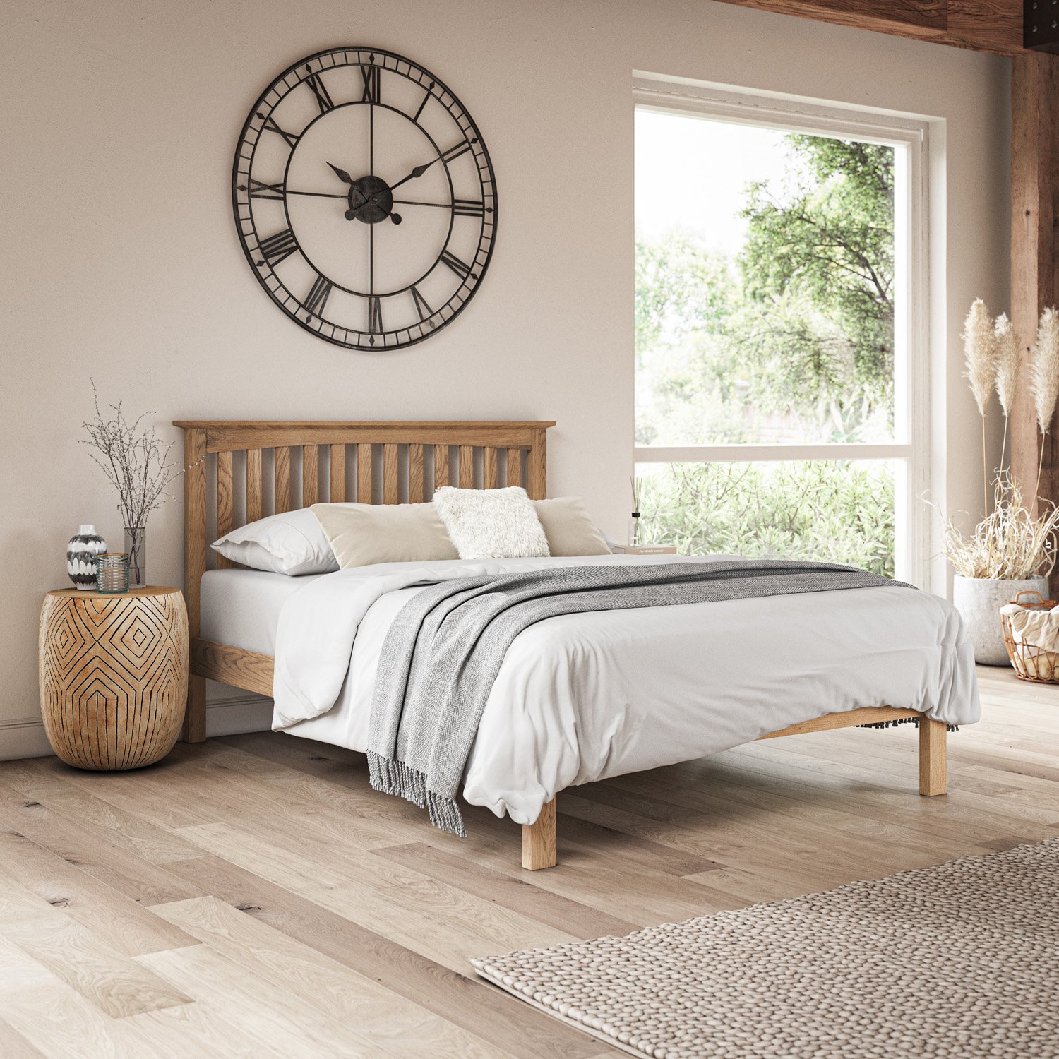 Slumberworks Dunkeld Solid Wooden Double Bed Frame with Mattress – Oak