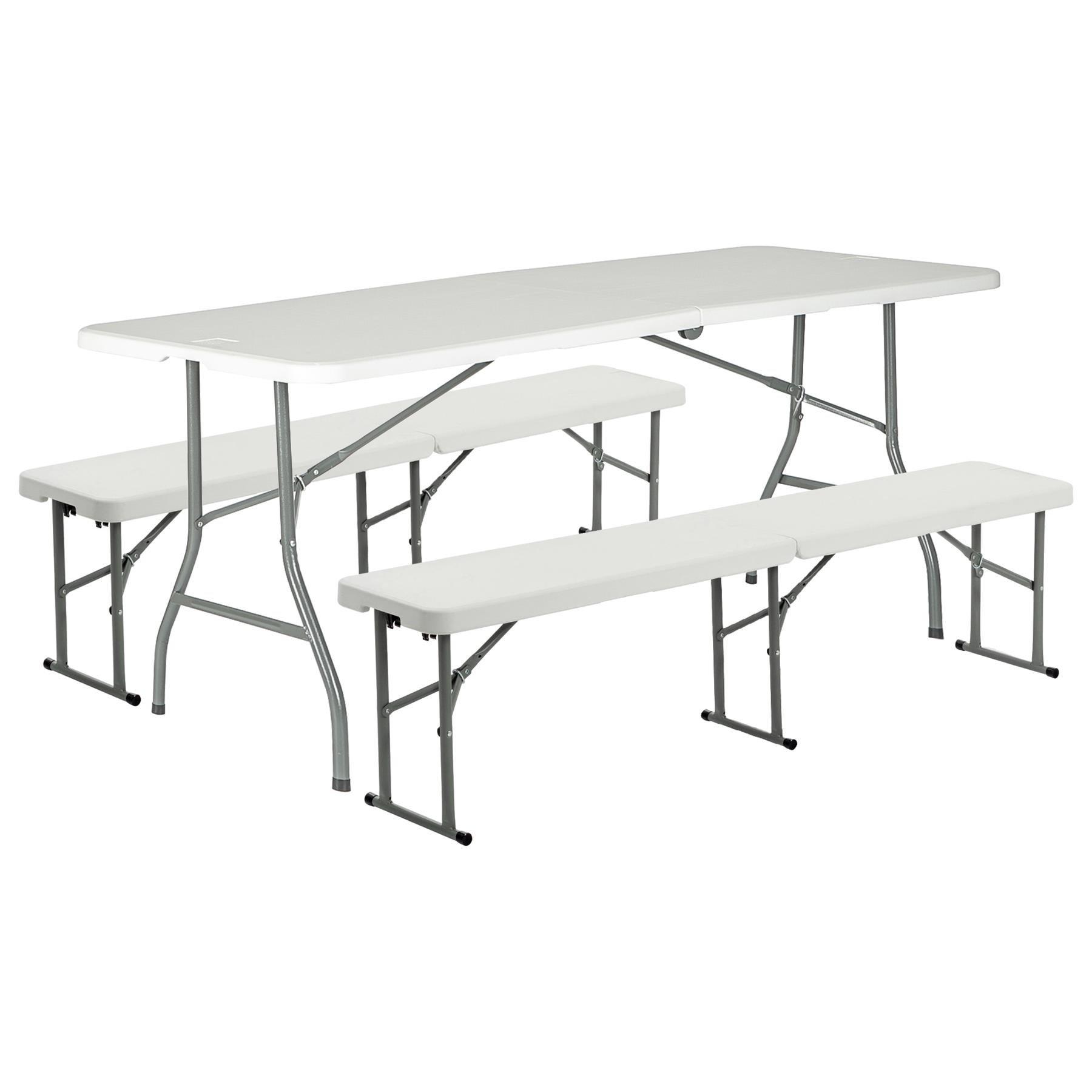 Harbour Housewares 180cm 6ft Folding Camping Picnic Table & Bench Set - White