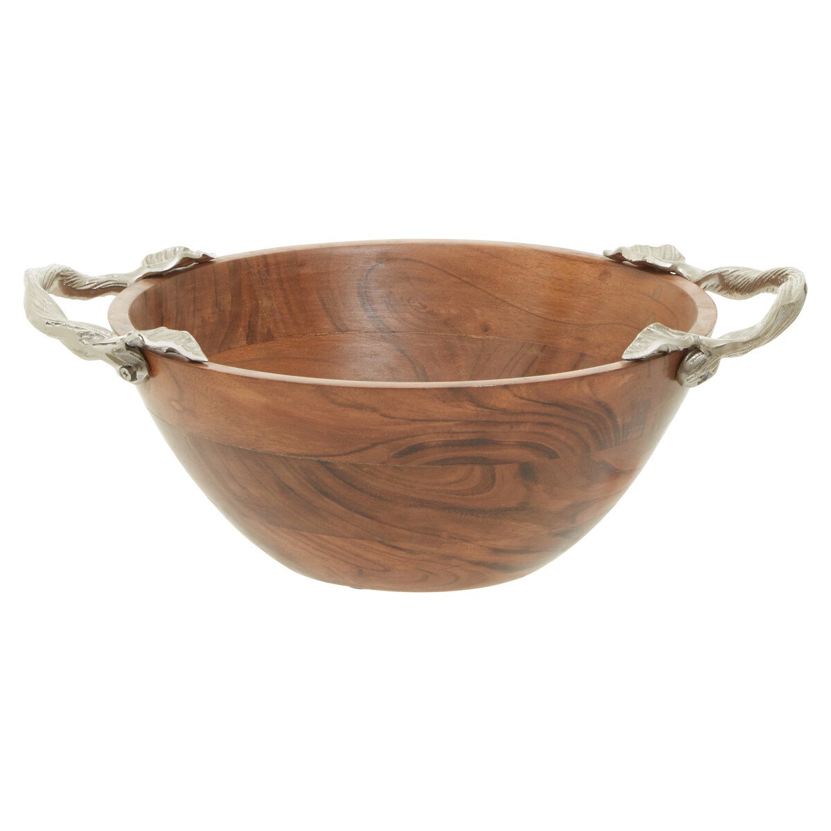 Orsina Vine Acacia Wood Large Round Serving Bowl – Natural and Silver