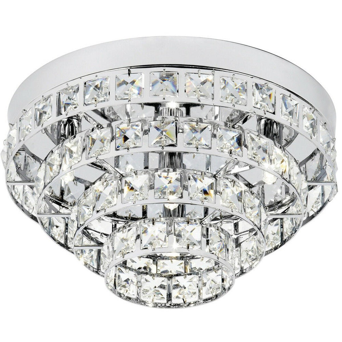 Loops Direct 30cm Diameter Steel and Crystal Semi Flush Ceiling Light - Chrome