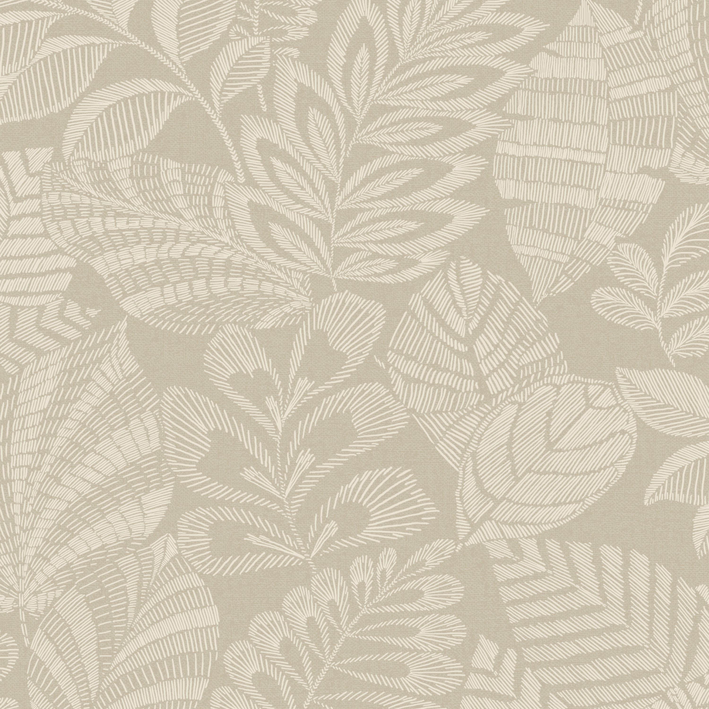 Grandeco Madou Stitched Leaves Blown Vinyl Wallpaper -  Neutral