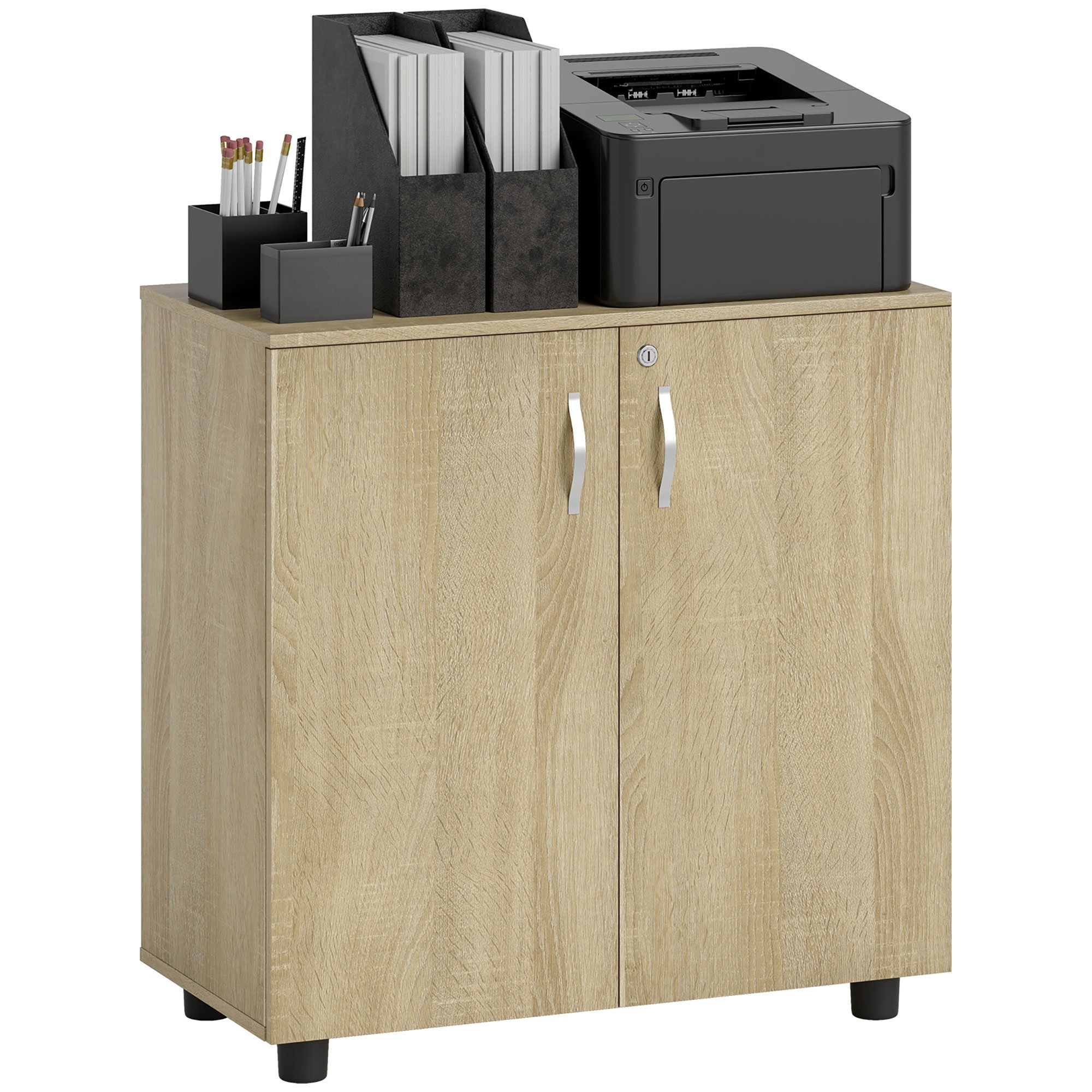 Vinsetto 2 Door Lockable Office Storage Cabinet - Oak