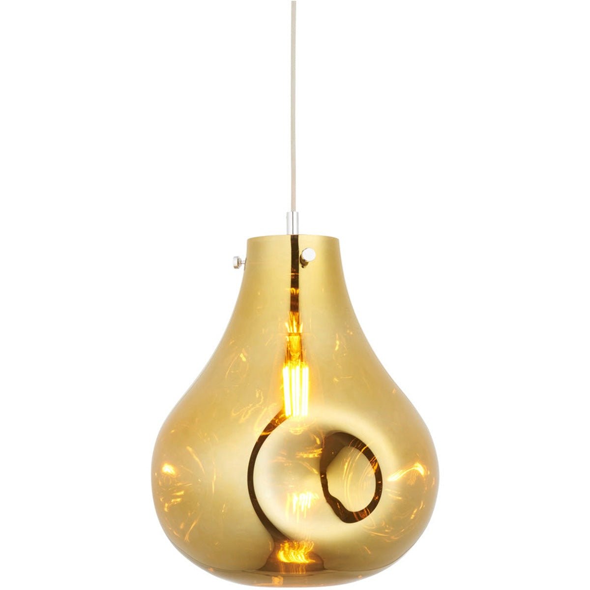 Loops Direct Chrome Plate LED Pendant Ceiling Light - Gold Glass