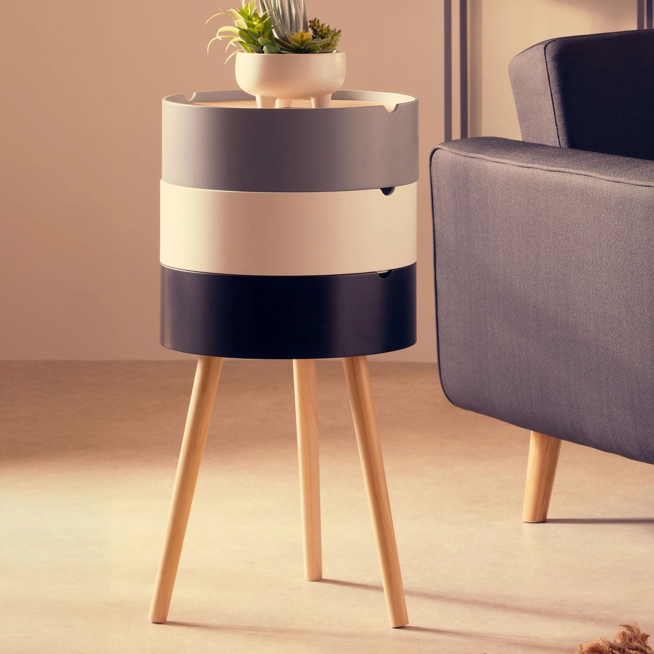 Orsina Viborg Three-Tier Wood-Effect Side Table - Black