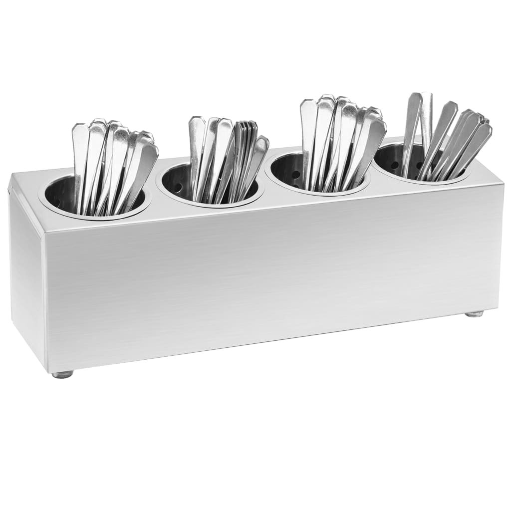Walplus 4 Compartment Stainless Steel Cutlery Holder - Rectangular