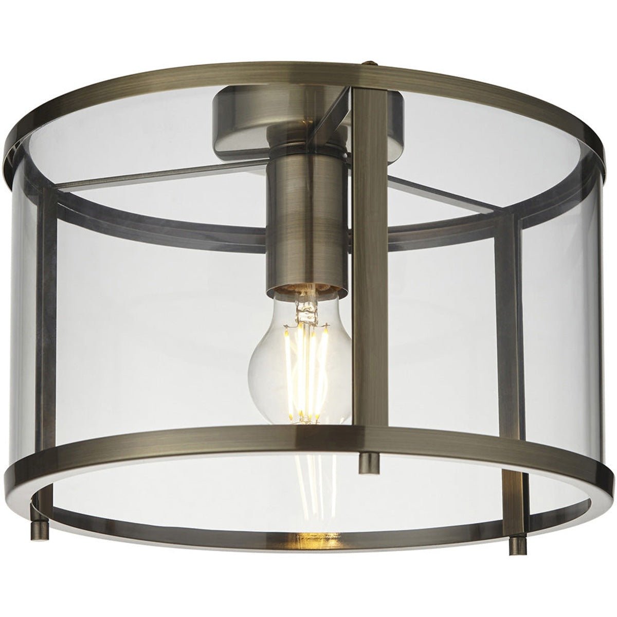 Loops Direct Steel and Glass Semi Flush Light - Antique Brass