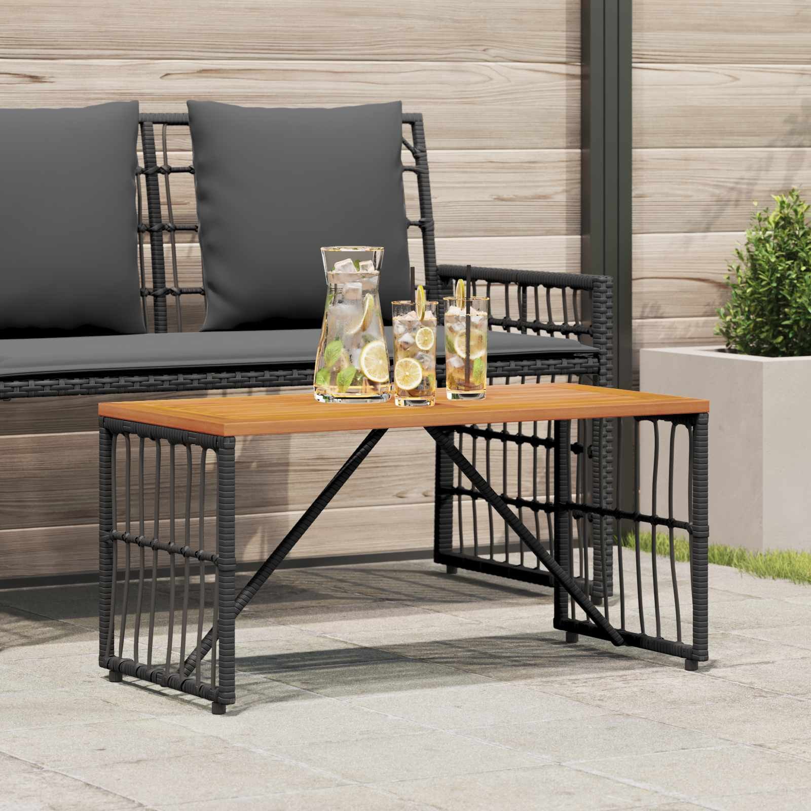 Walplus Poly Rattan Outdoor Table - Black - 80 x 40 x 40 cm