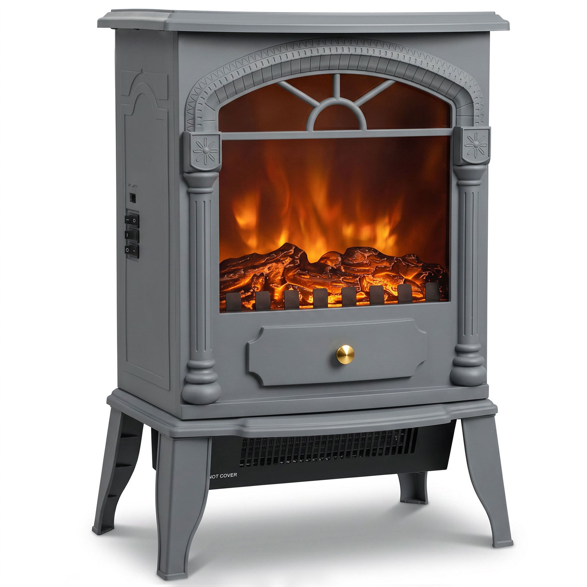 HOMCOM Electric Fireplace Stove with 3D Flame and Adjustable Thermostat - Grey
