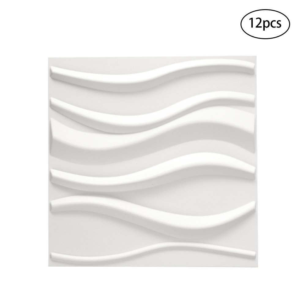Living and Home 12Pcs 3D Wave PVC Wall Panels - White