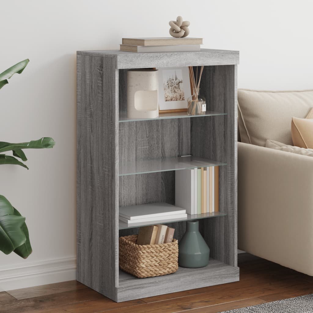Walplus LED Engineered Wood Sideboard - Grey Sonoma - 60.5 x 37 x 100 cm