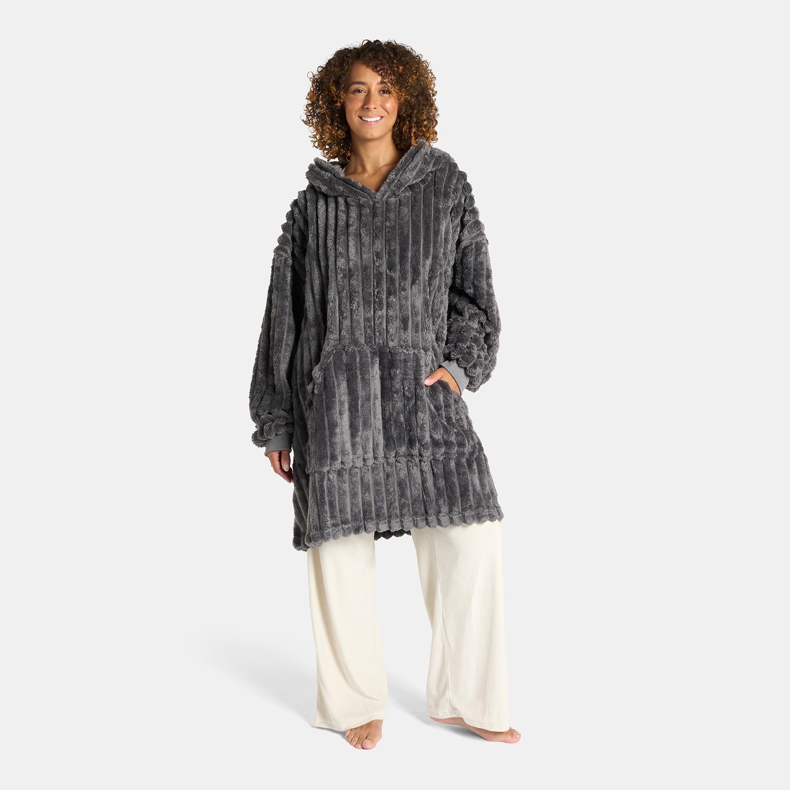 OHS Ribbed Fleece Hoodie Blanket - One Size - Charcoal