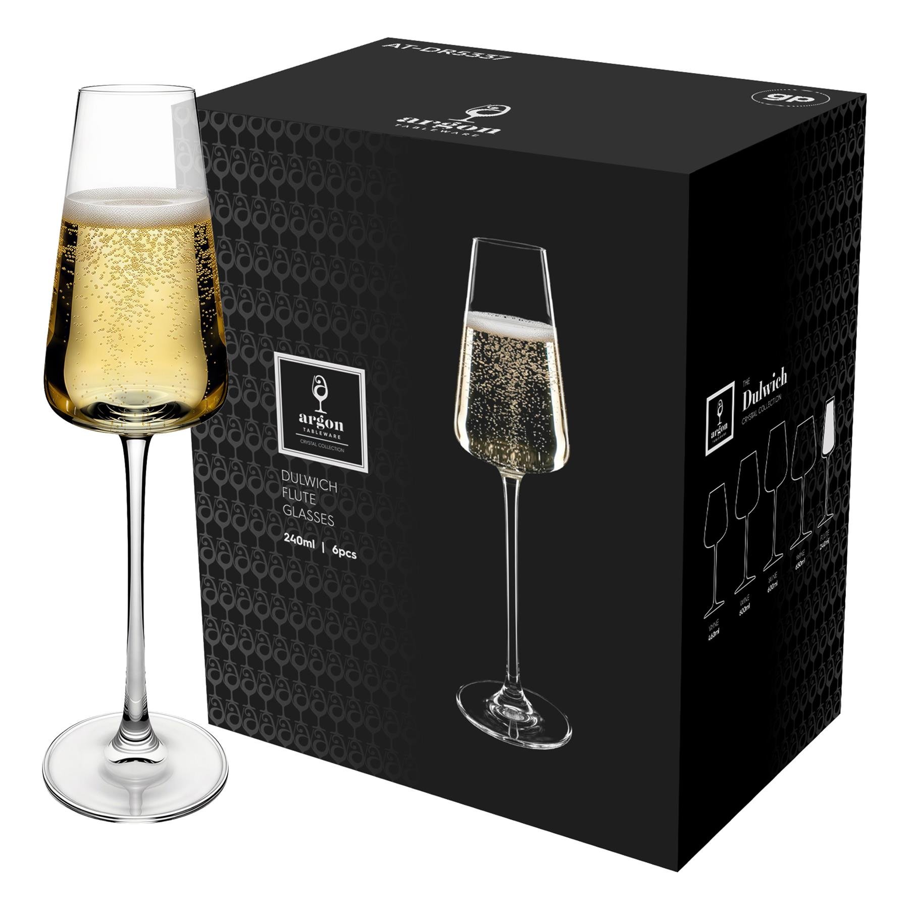 Argon Tableware Dulwich Crystal Champagne Flutes - 240ml - Pack of 24