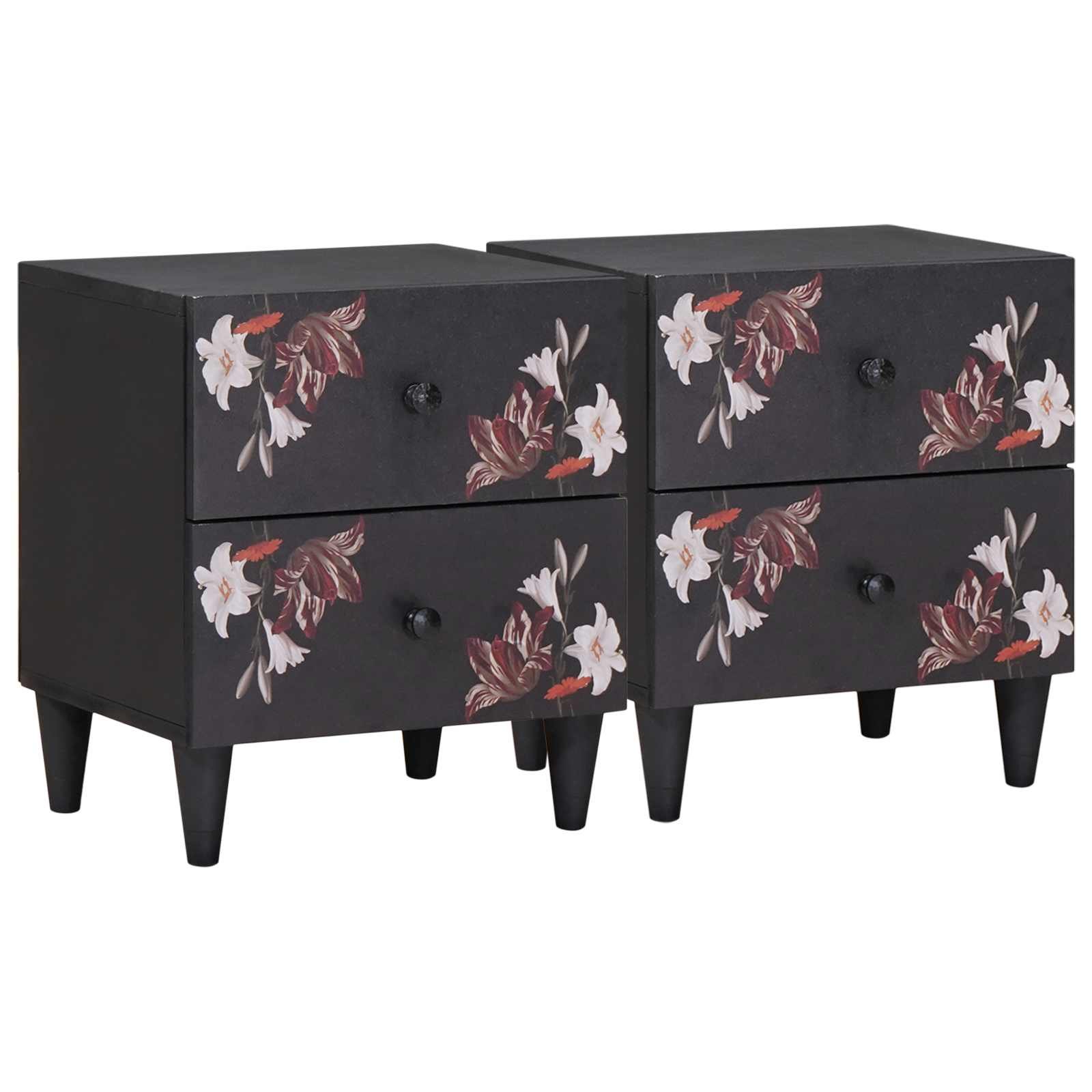 Walplus Pack of 2 Solid Wood Bedside Table - Brown - 40 x 33.5 x 46 cm