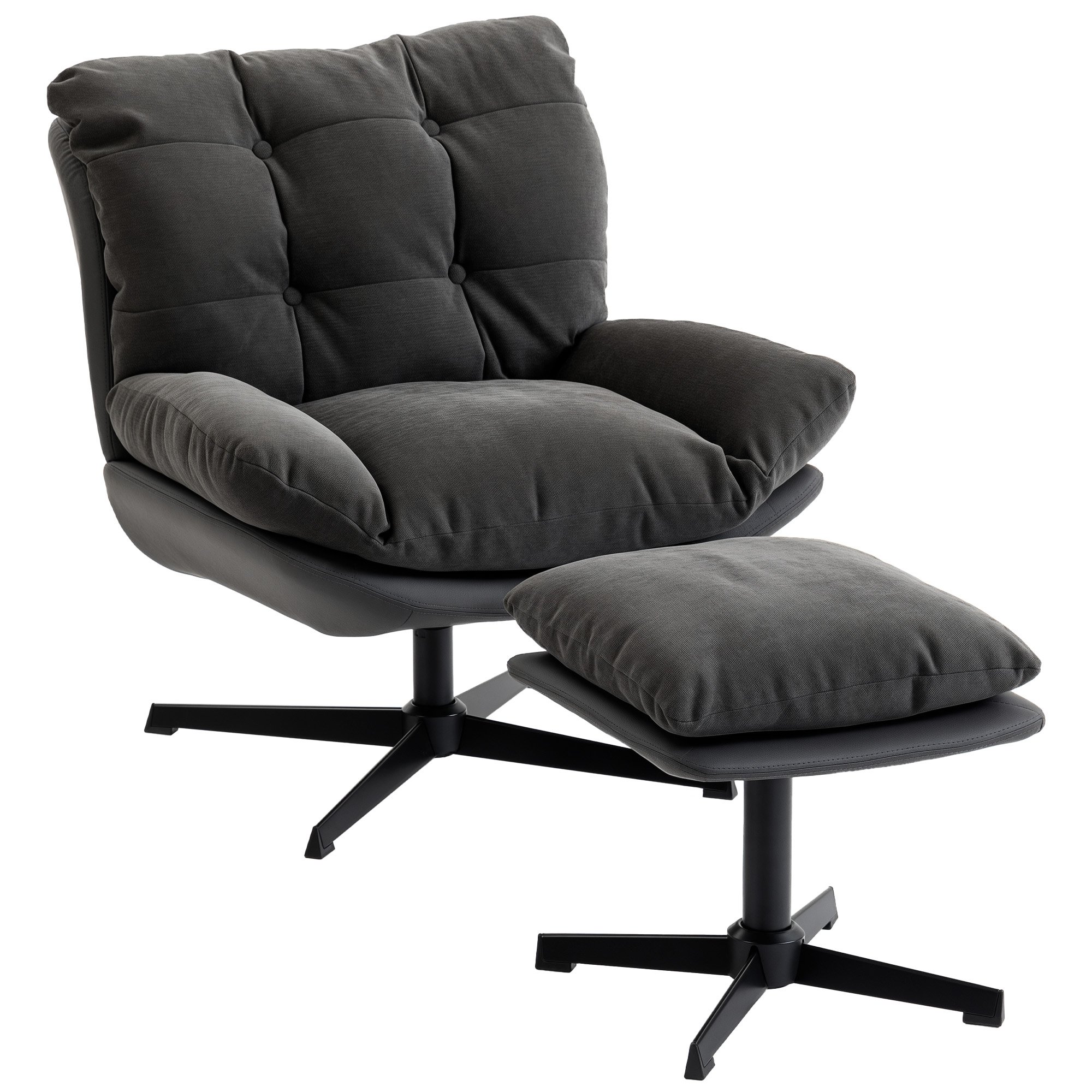 HOMCOM Modern Swivel Accent Chair with Metal Base - Dark Grey