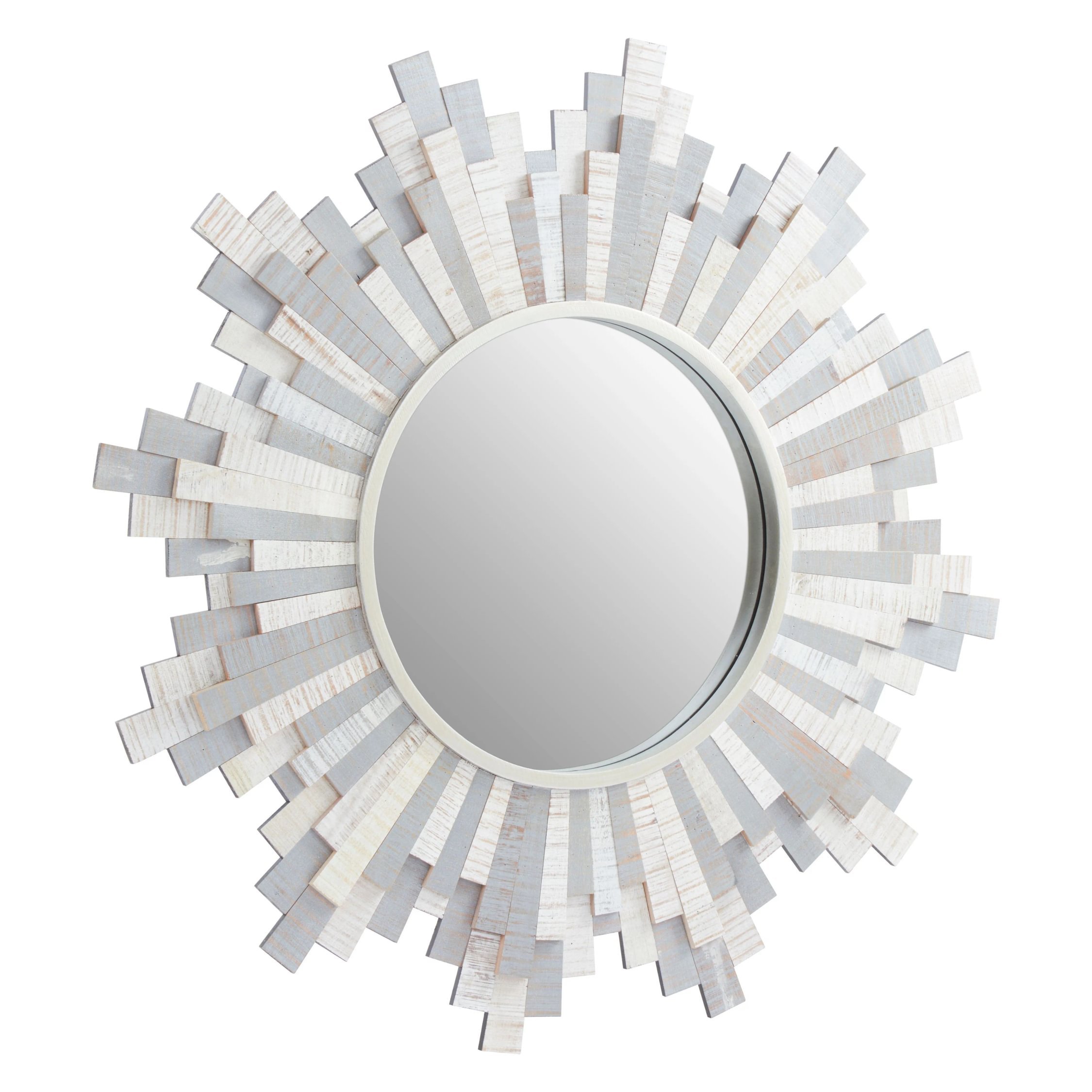 Orsina Sunburst White Wooden Wall Mirror – Grey