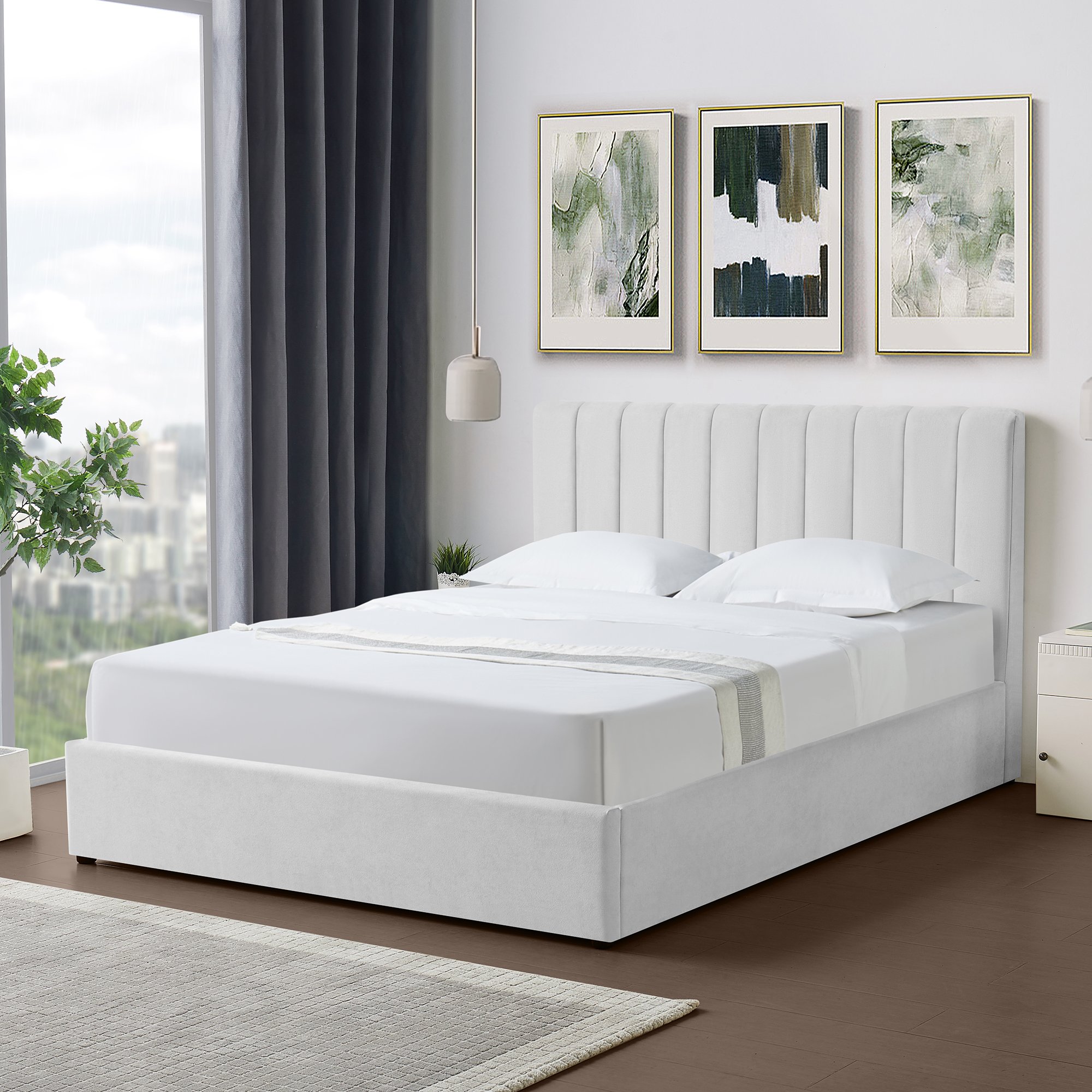Artemis Home Evelynne Fabric 150cm King Ottoman Bed with Storage - Light Grey