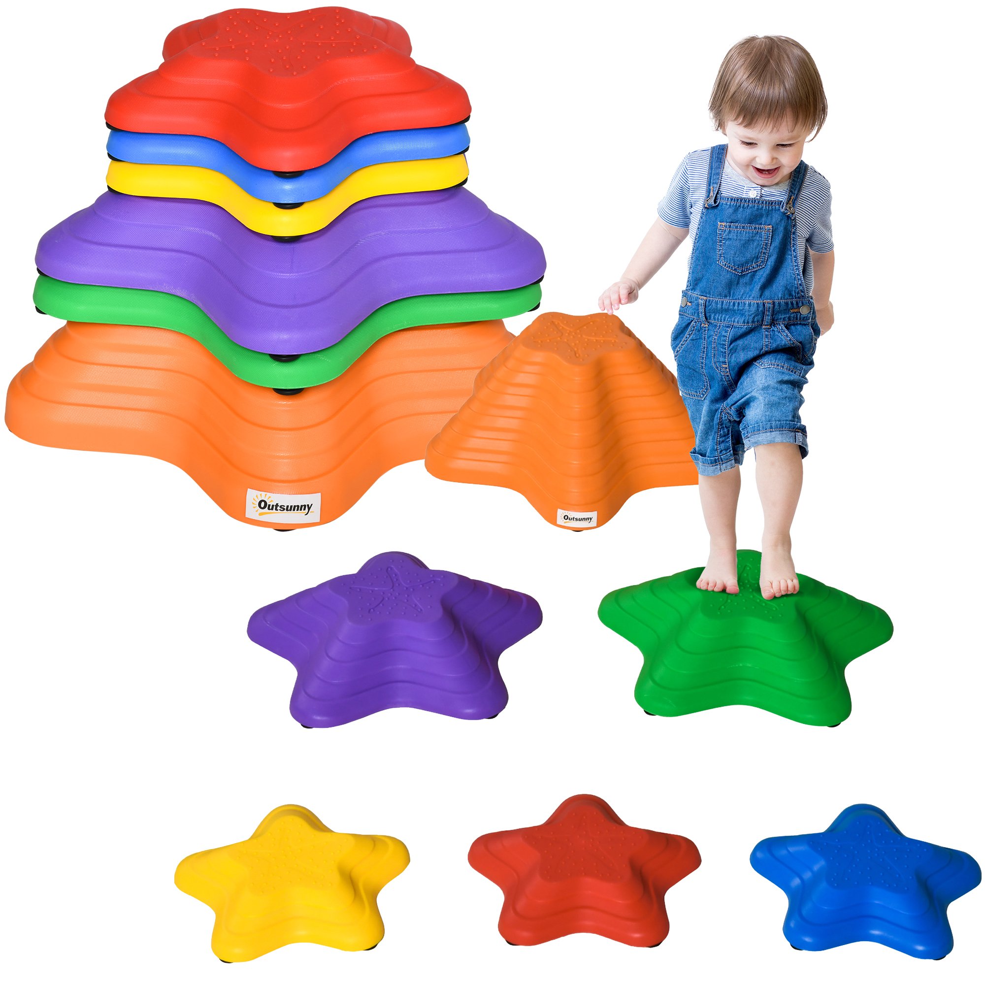 Outsunny 6 Piece Kids Starfish NonSlip Stackable Stepping Stones - Multicolour