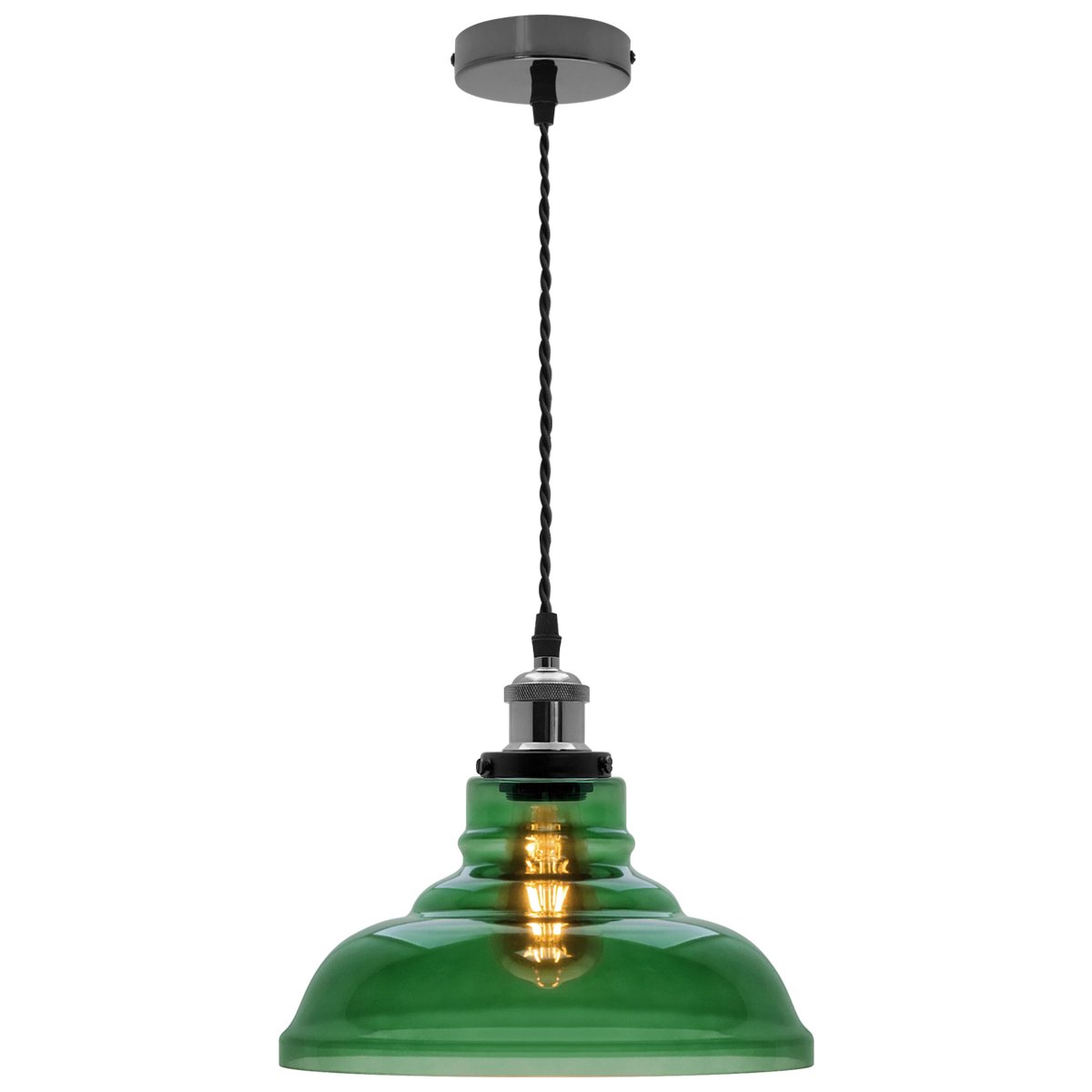 Energy Light Bulbs Bowl Smoked Glass Ceiling Pendant Light - Green