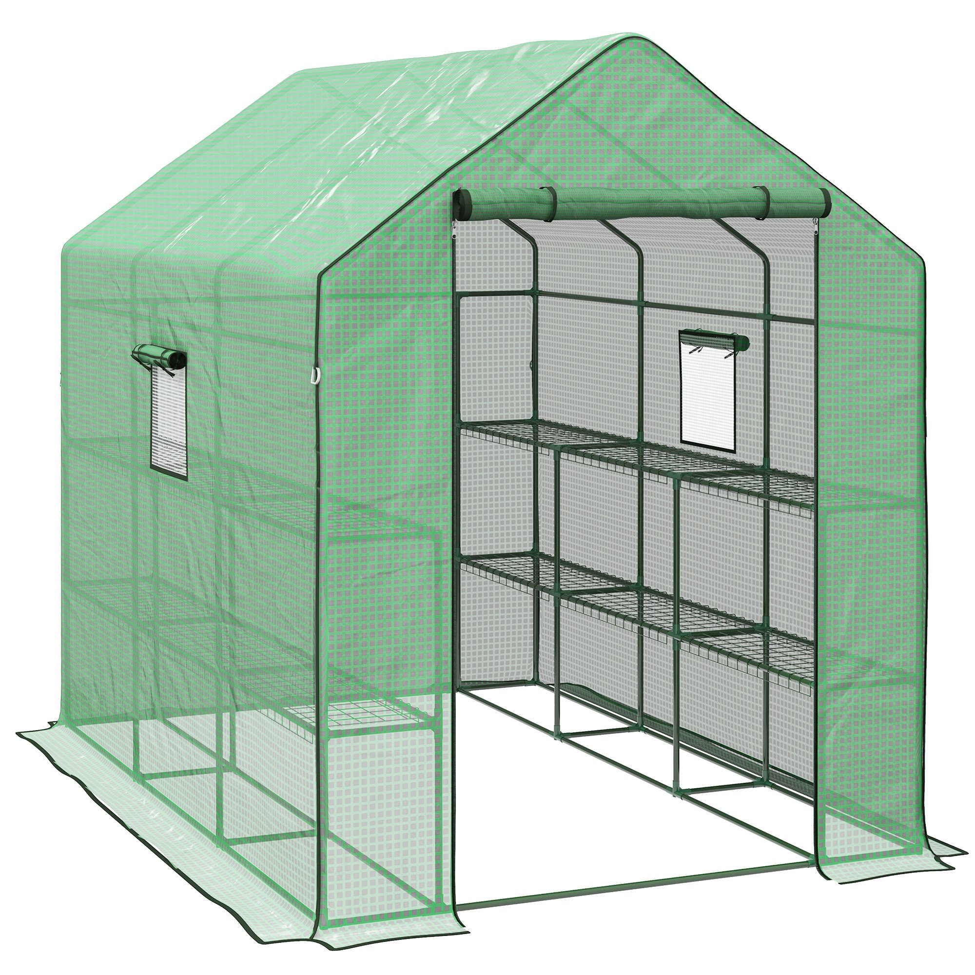 Outsunny Walk-in Greenhouse with Three Mesh Windows – Green