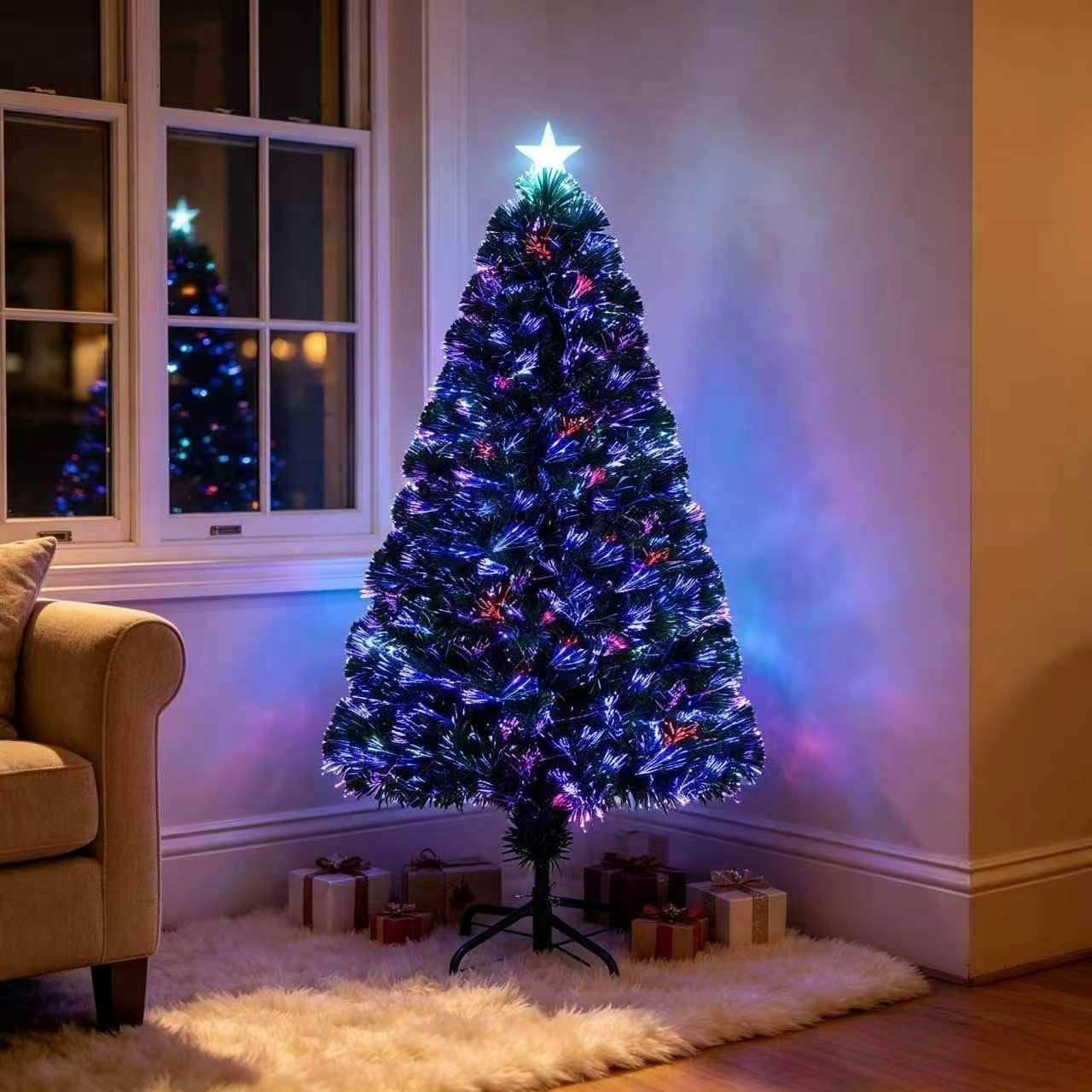 VeryMerry Fibre Optic Pre-Lit Christmas Tree with Timer Lights - 4FT