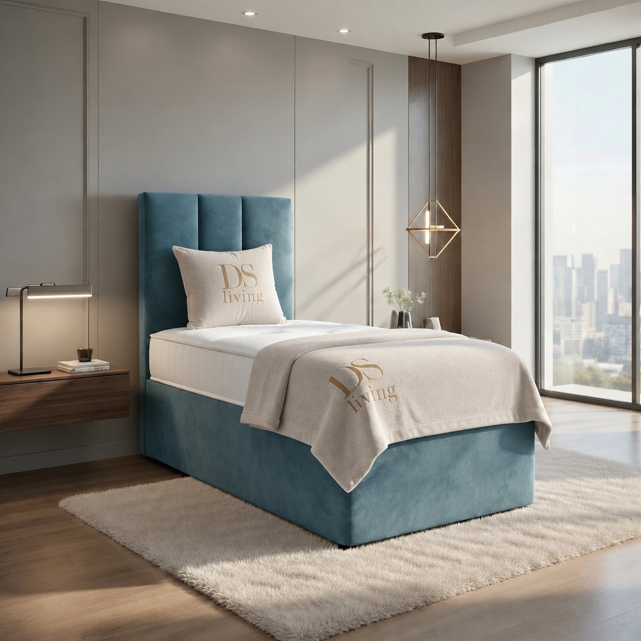 DS Living Harmony Single Velvet Ottoman Bed Frame - Duck Egg