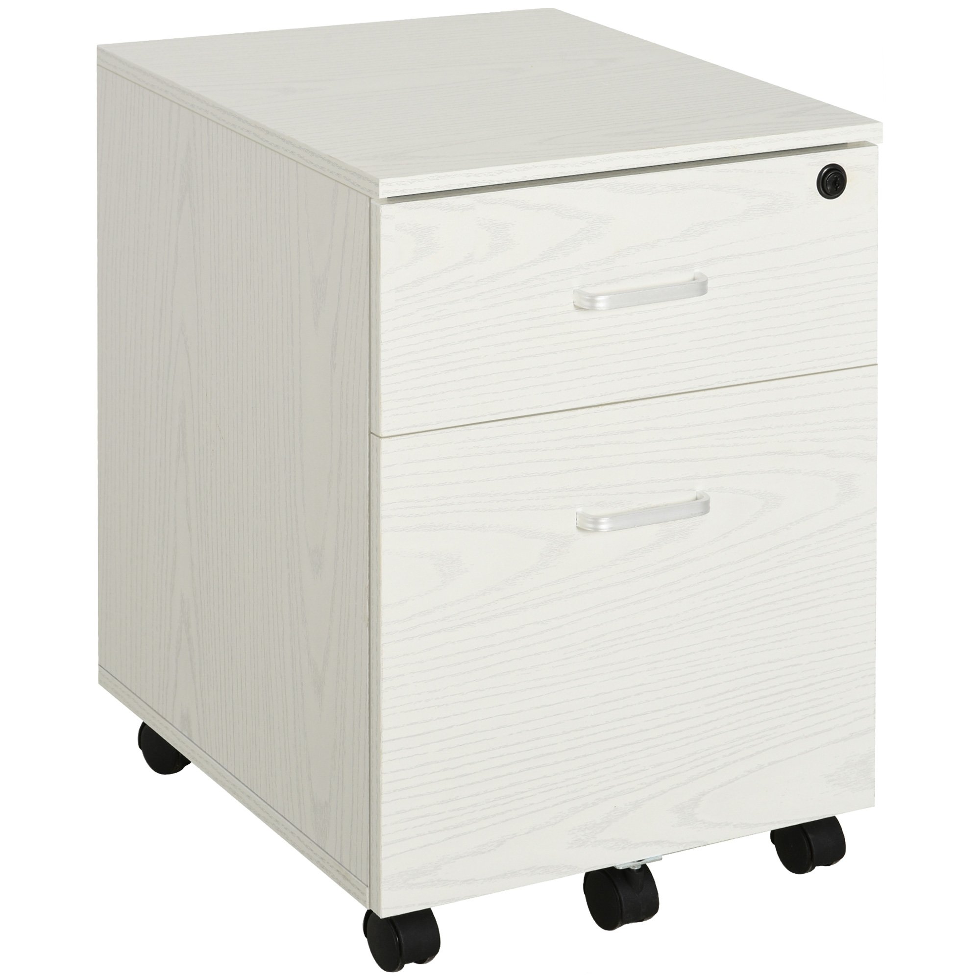 Vinsetto 2 Drawer Locking Office Filing Cabinet with 5 Wheels - White