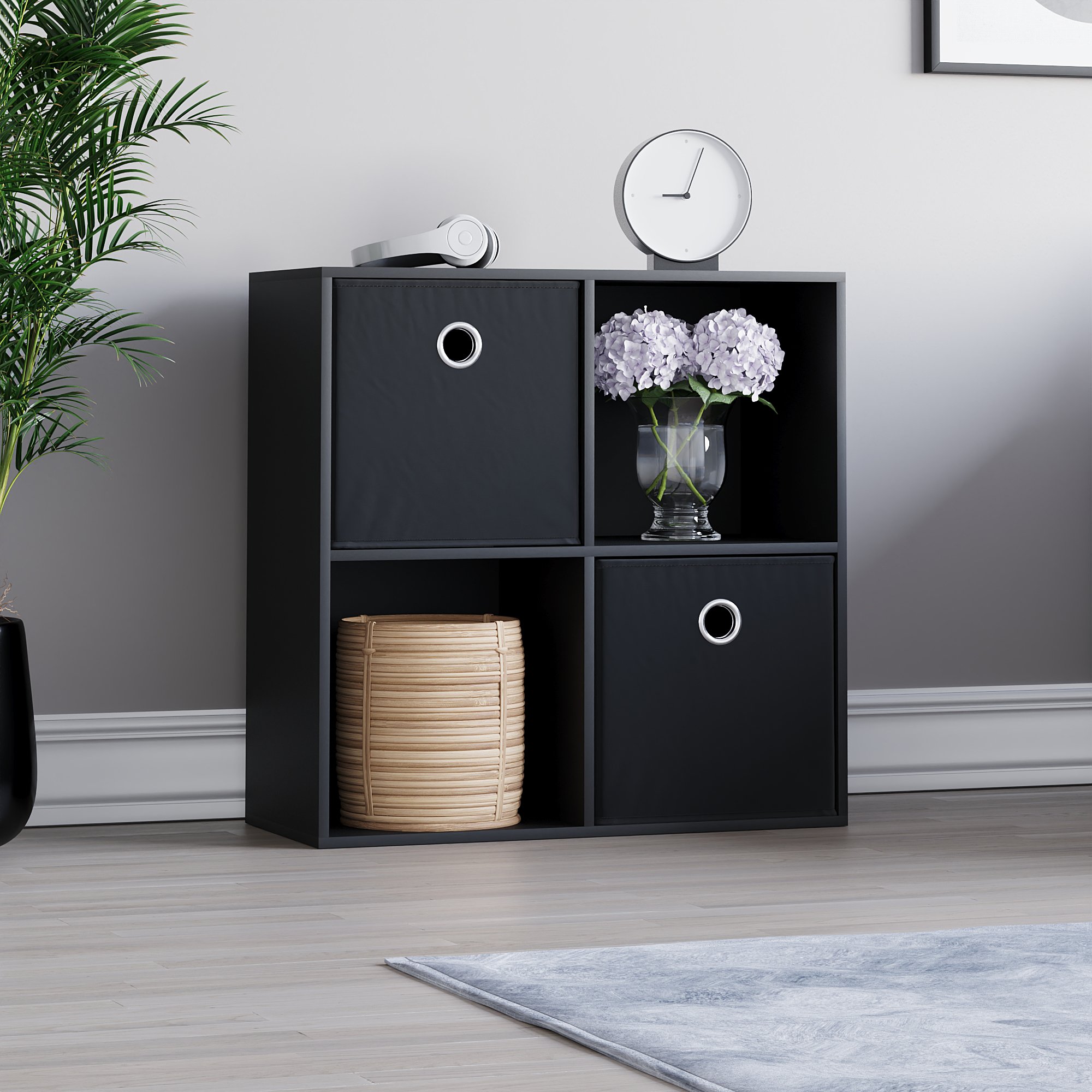 Vida Designs Durham 4 Cube Storage Unit with 2 Black Baskets - Black