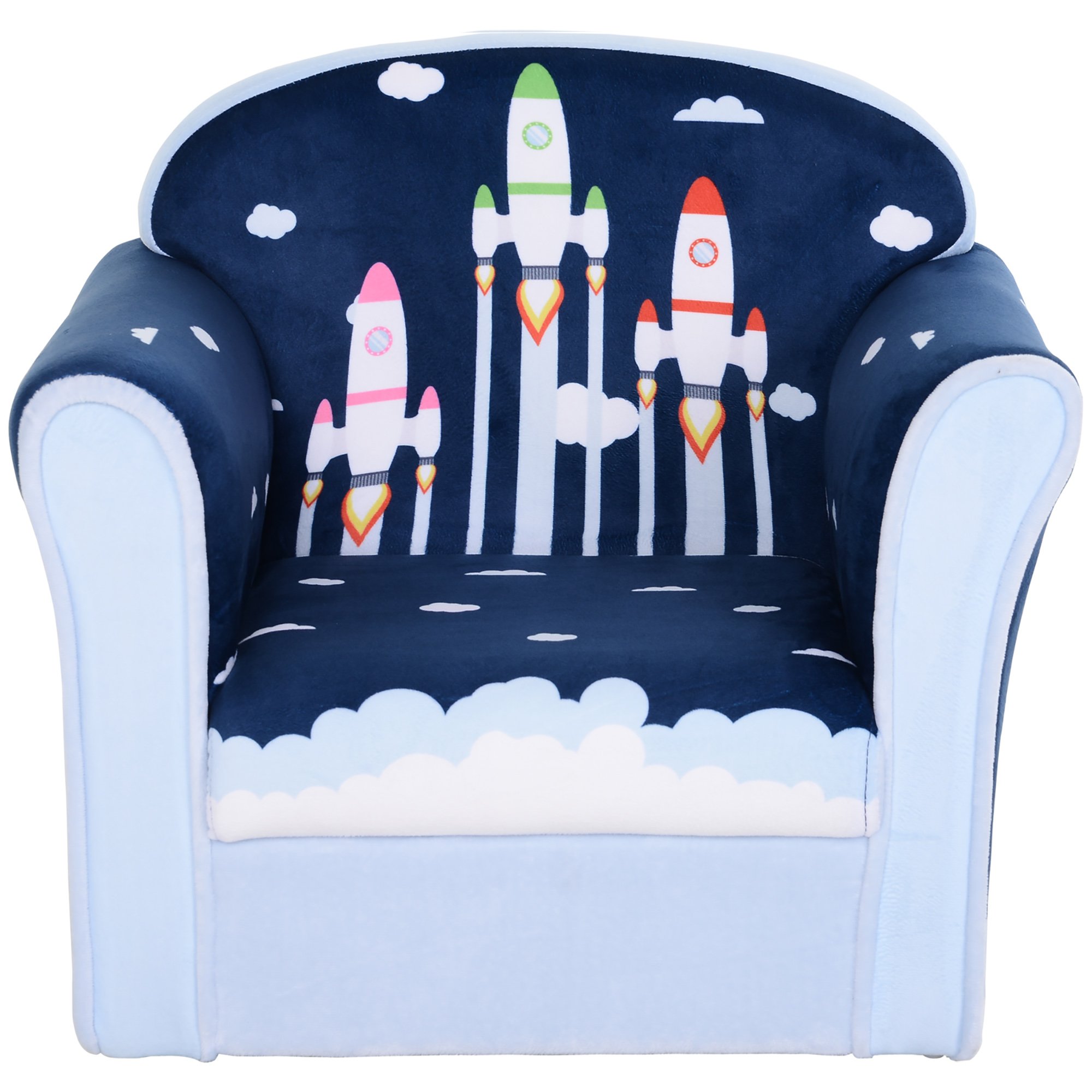 HOMCOM Single Seat Kids Armchair with Cartoon Rocket Pattern - Blue