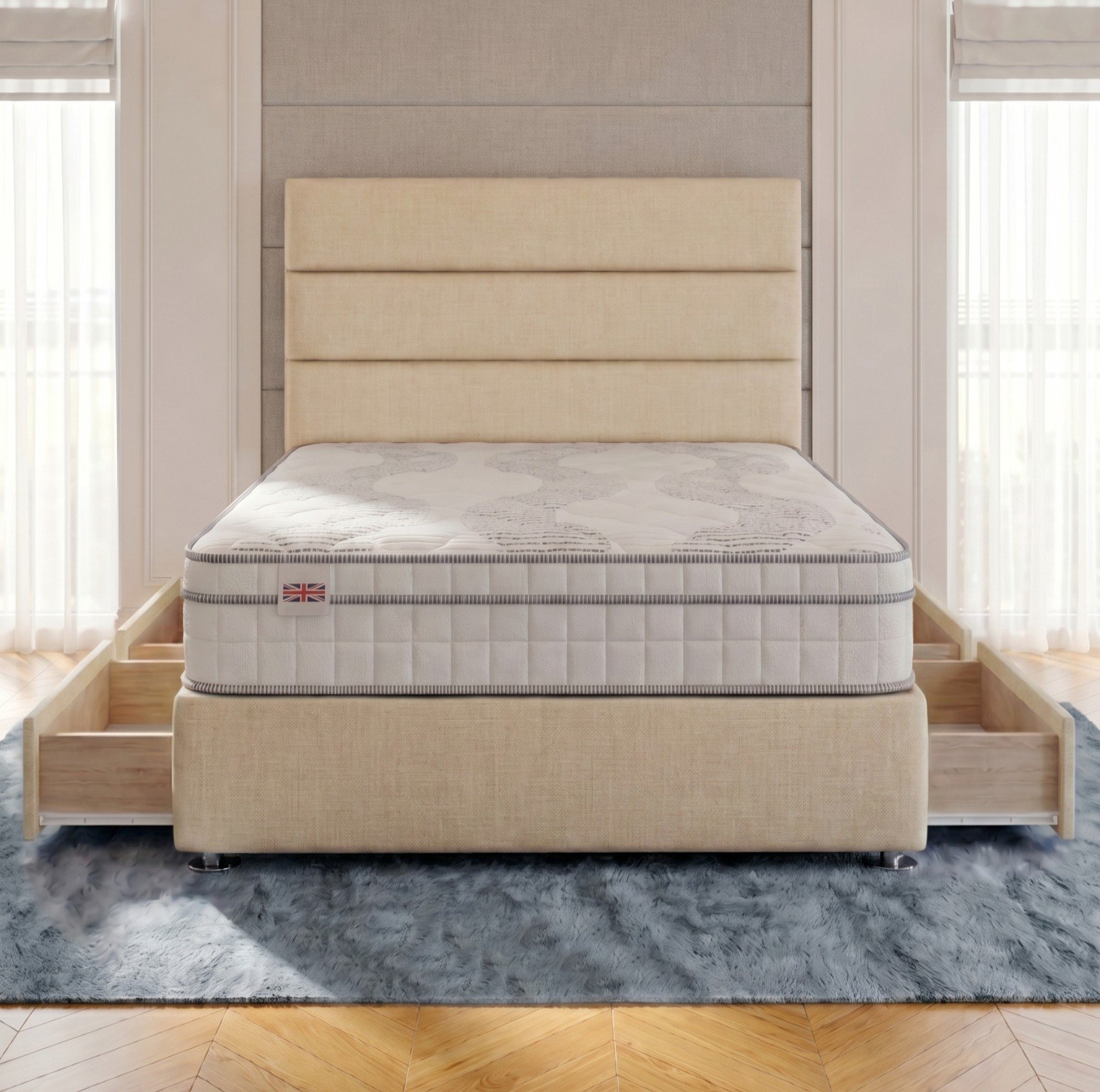 Somnior Regent Linen King 4 Drawer Pocket Mattress Divan Bed Set - Beige