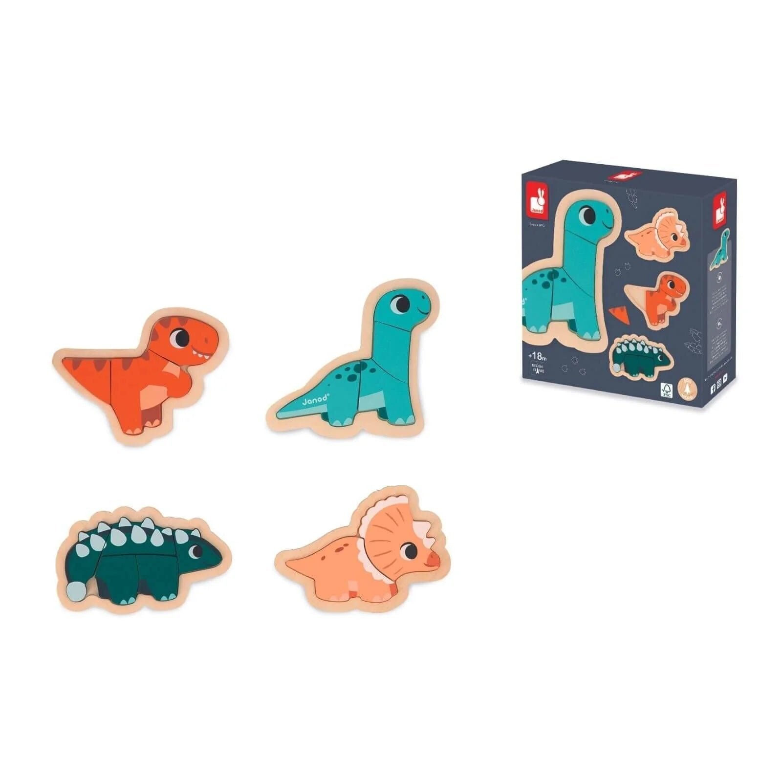Janod 4 Progressive Wooden Dinosaur Puzzles