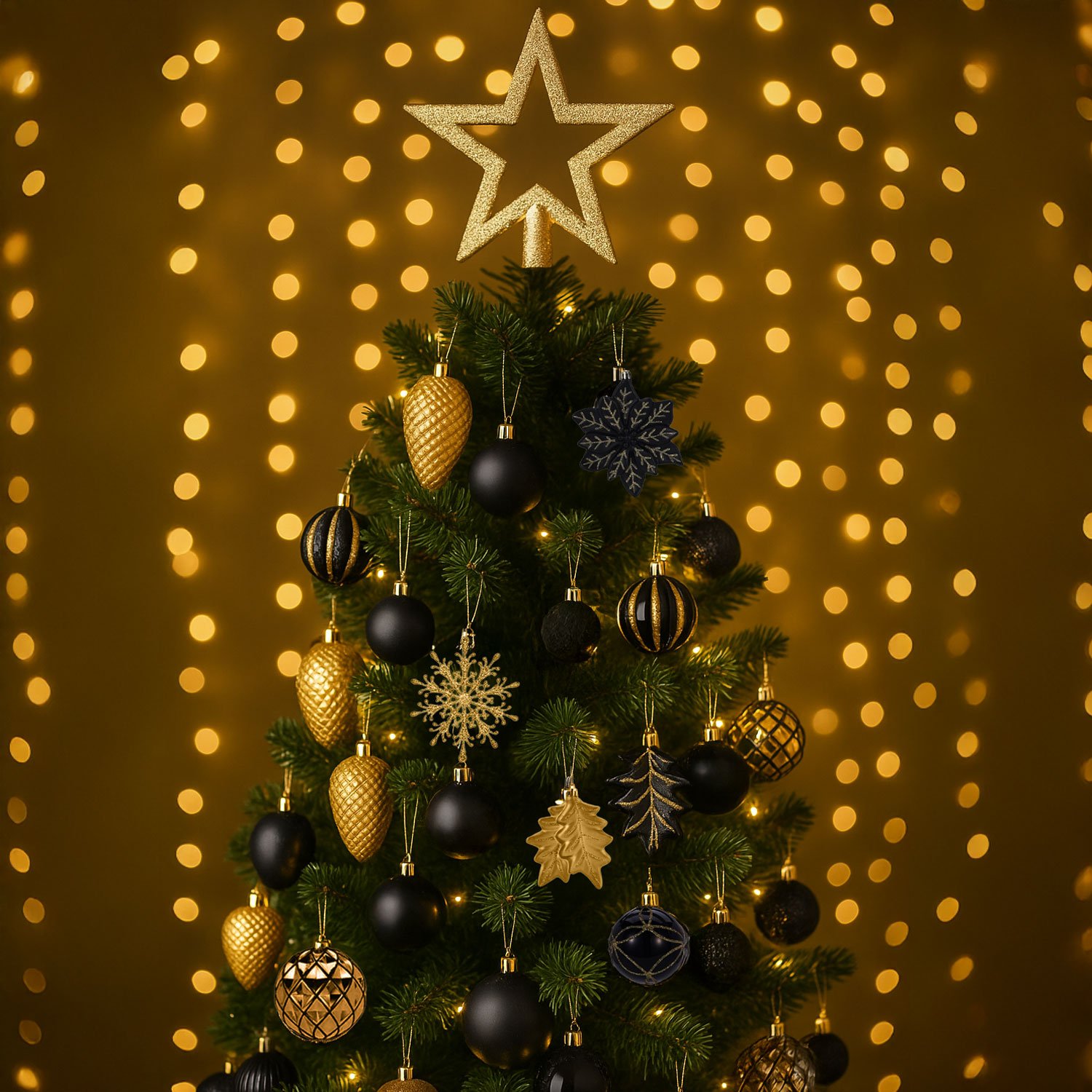 Neo 110PCS Christmas Tree Ornaments Set- Black & Gold