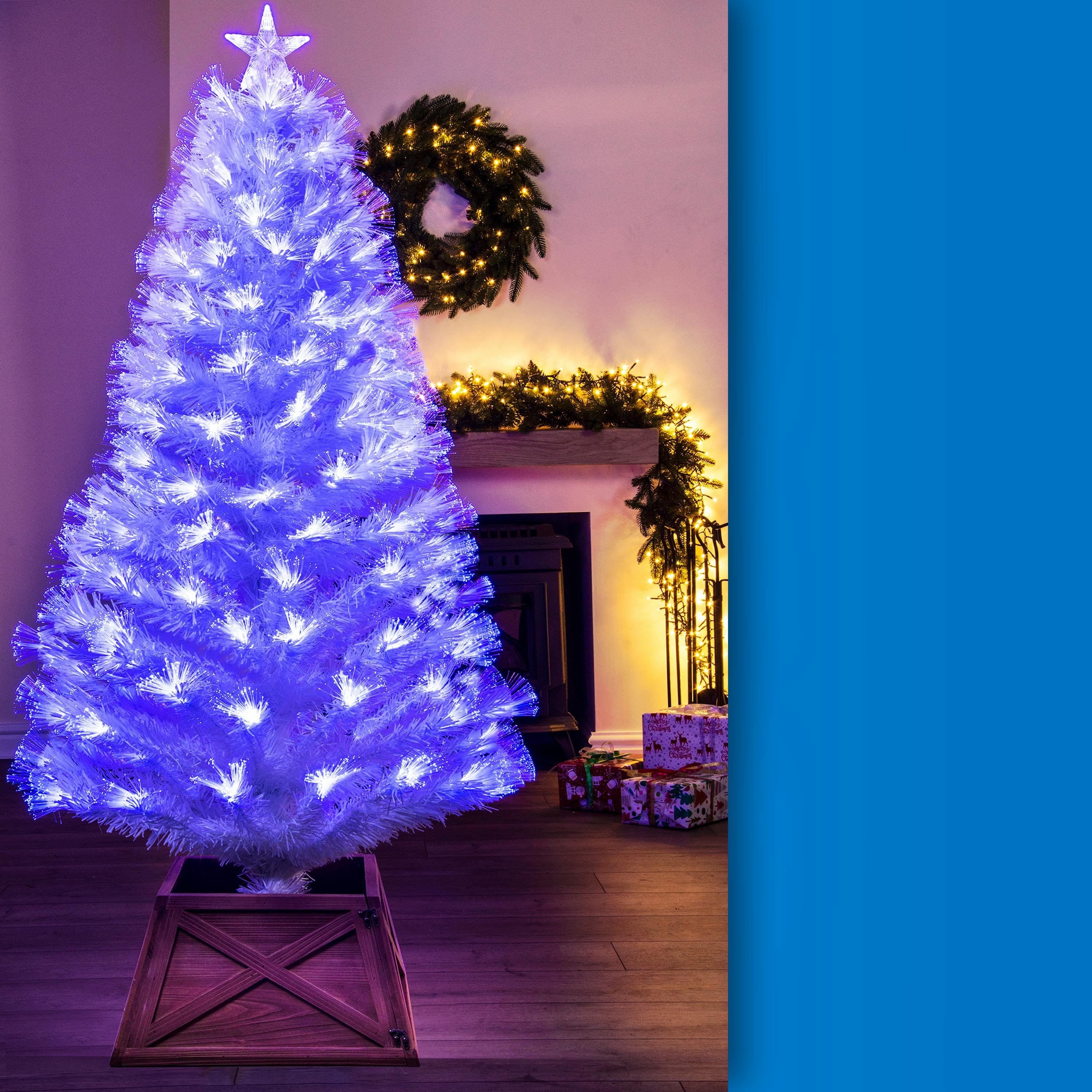 Christmas Tree World 5ft White Blue Ripple Effect Fibre Optic Tree